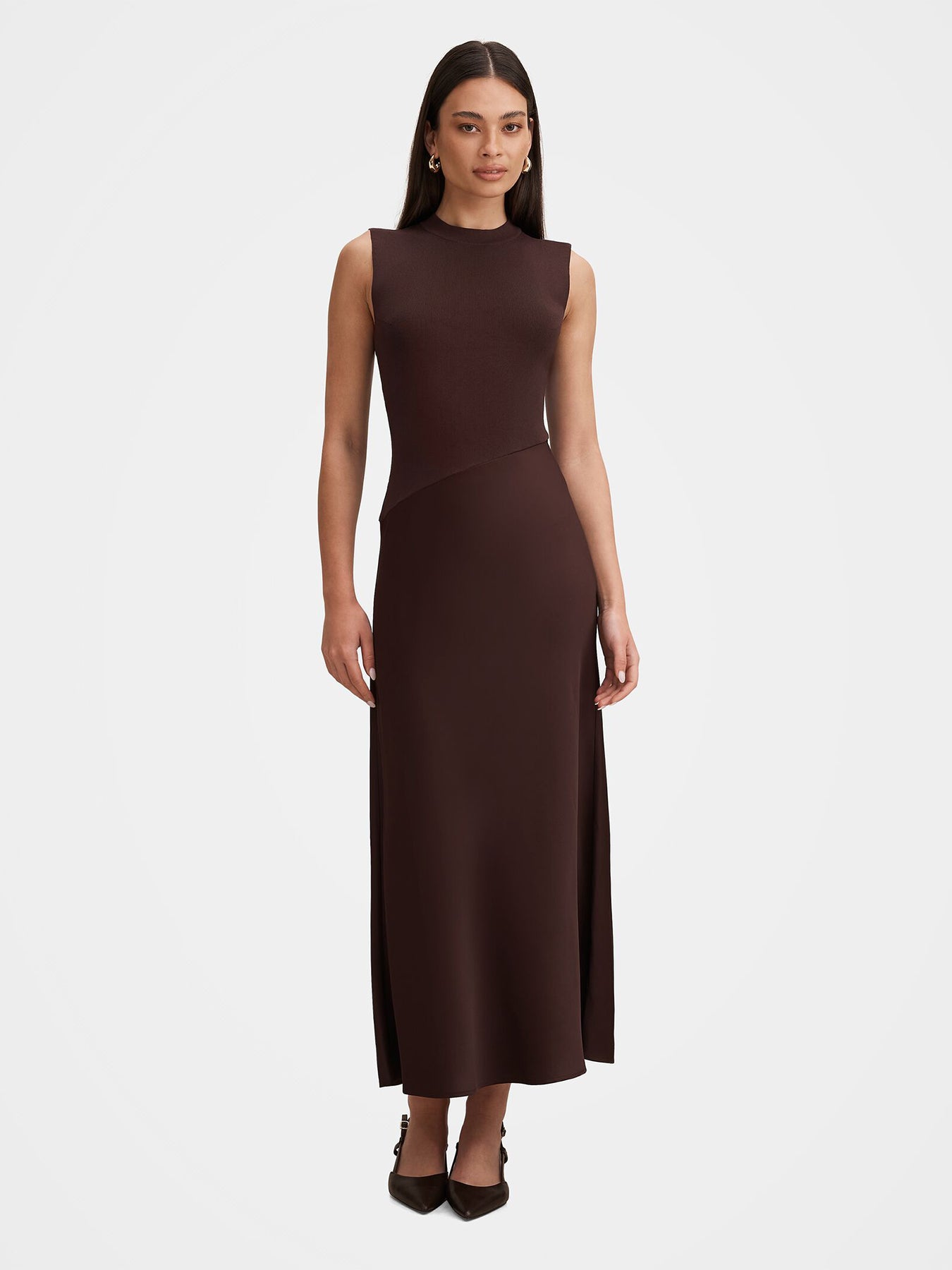 Jayden Satin Midi Dress Brown