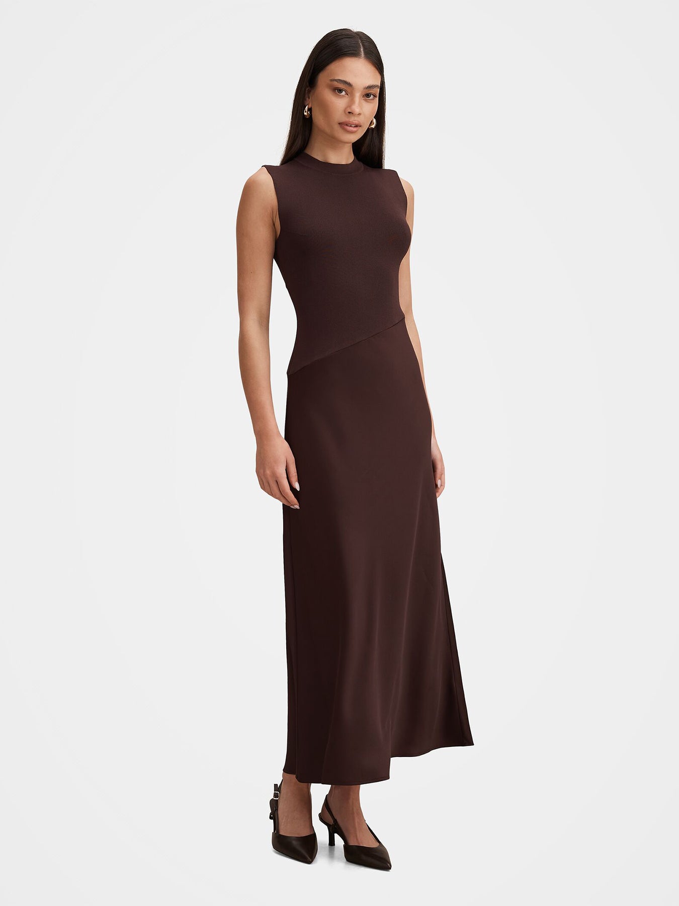 Jayden Satin Midi Dress Brown