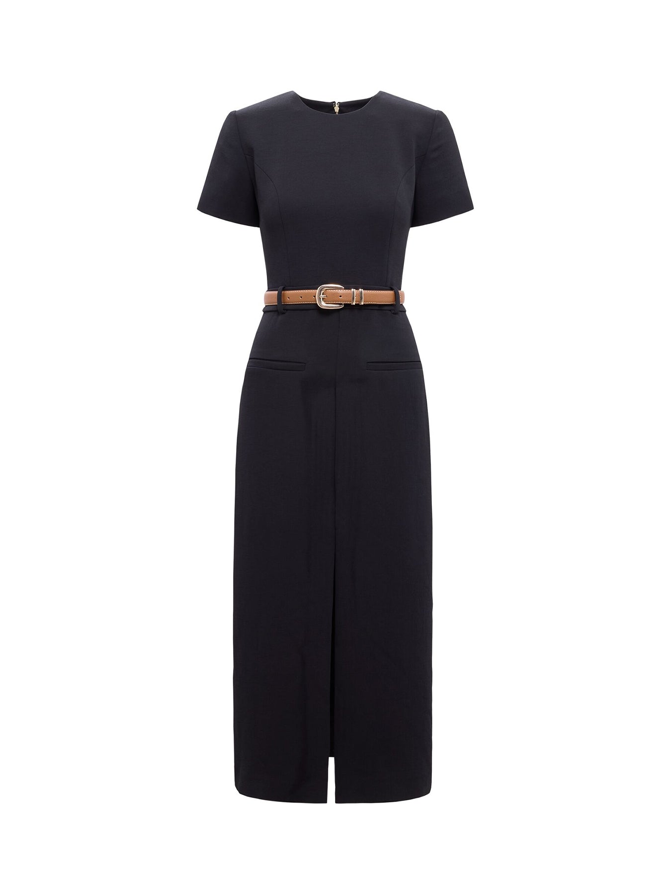 Bailee Belted Tailored Midi Dress Black