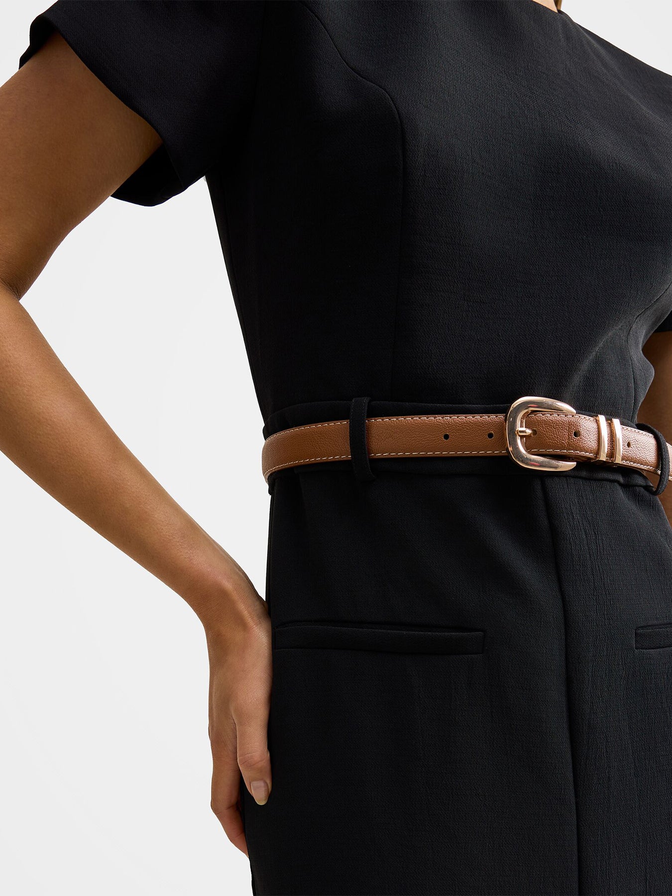 Bailee Belted Tailored Midi Dress Black