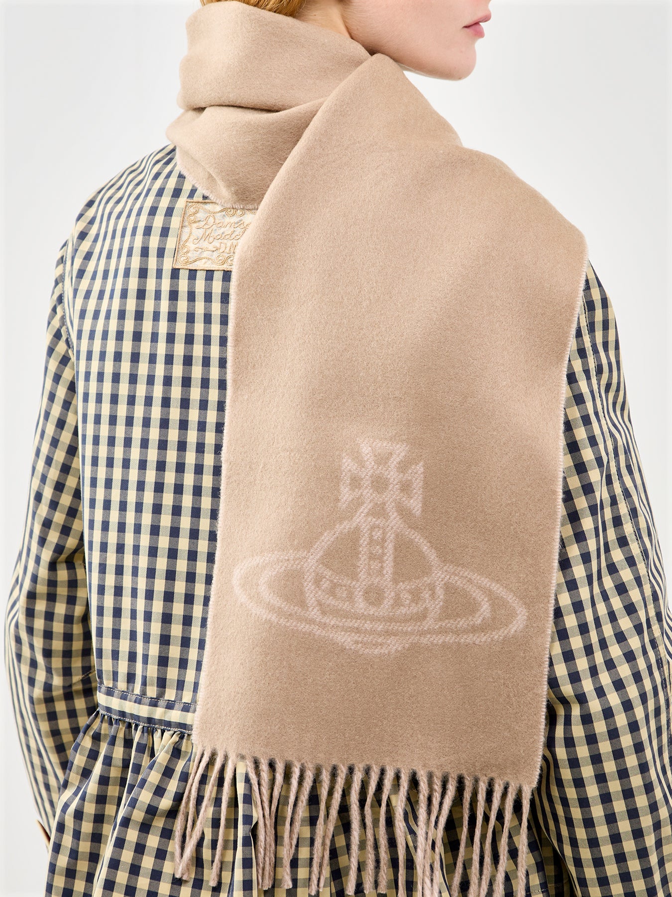 Double Face Orb Logo Wool Scarf Tan