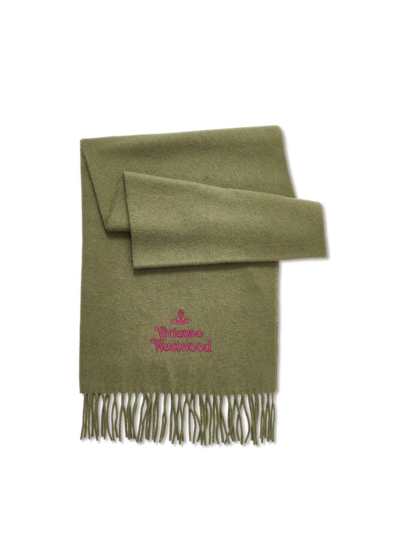 Embroidered Logo Wool Scarf Green