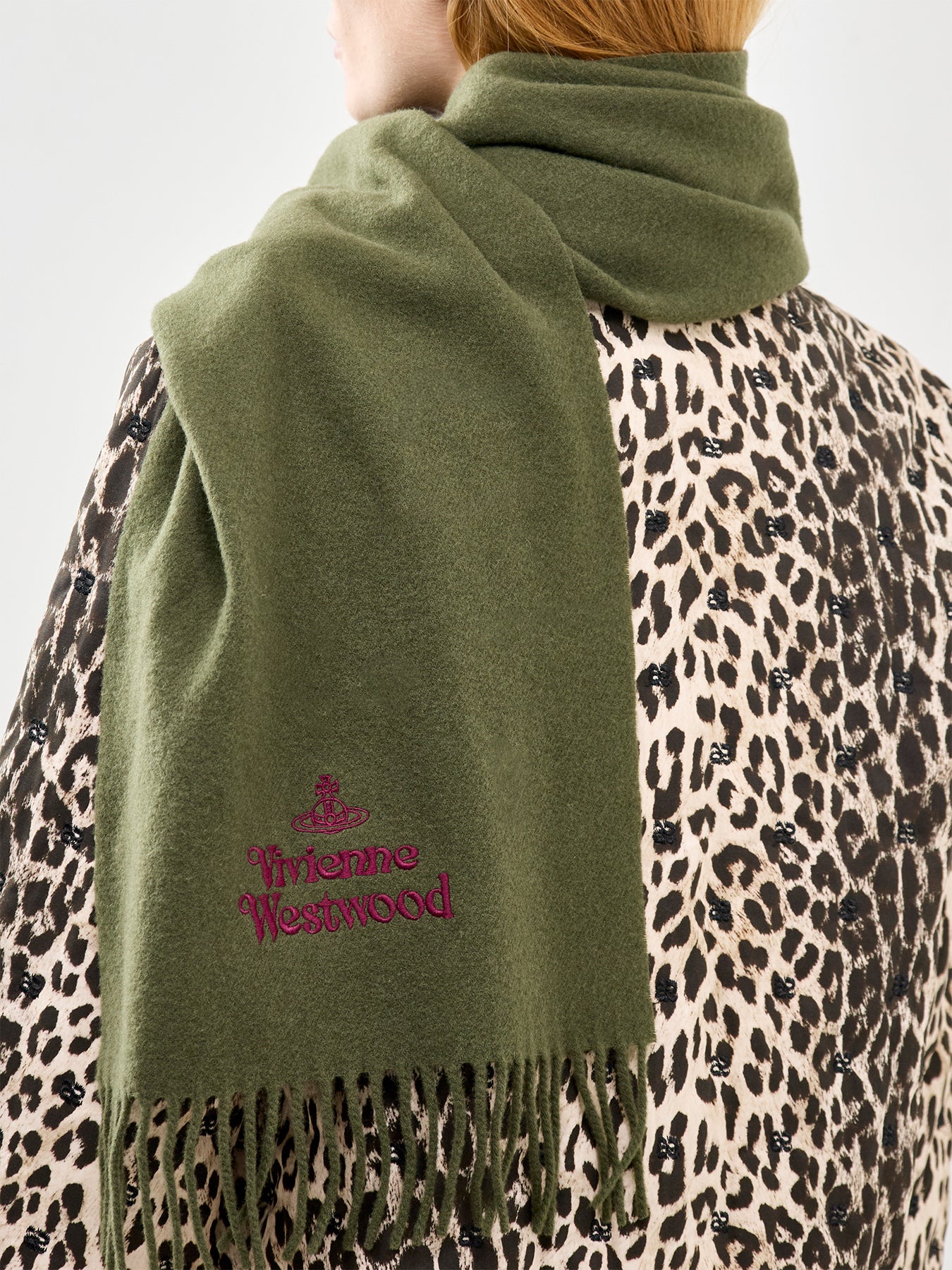 Embroidered Logo Wool Scarf Green