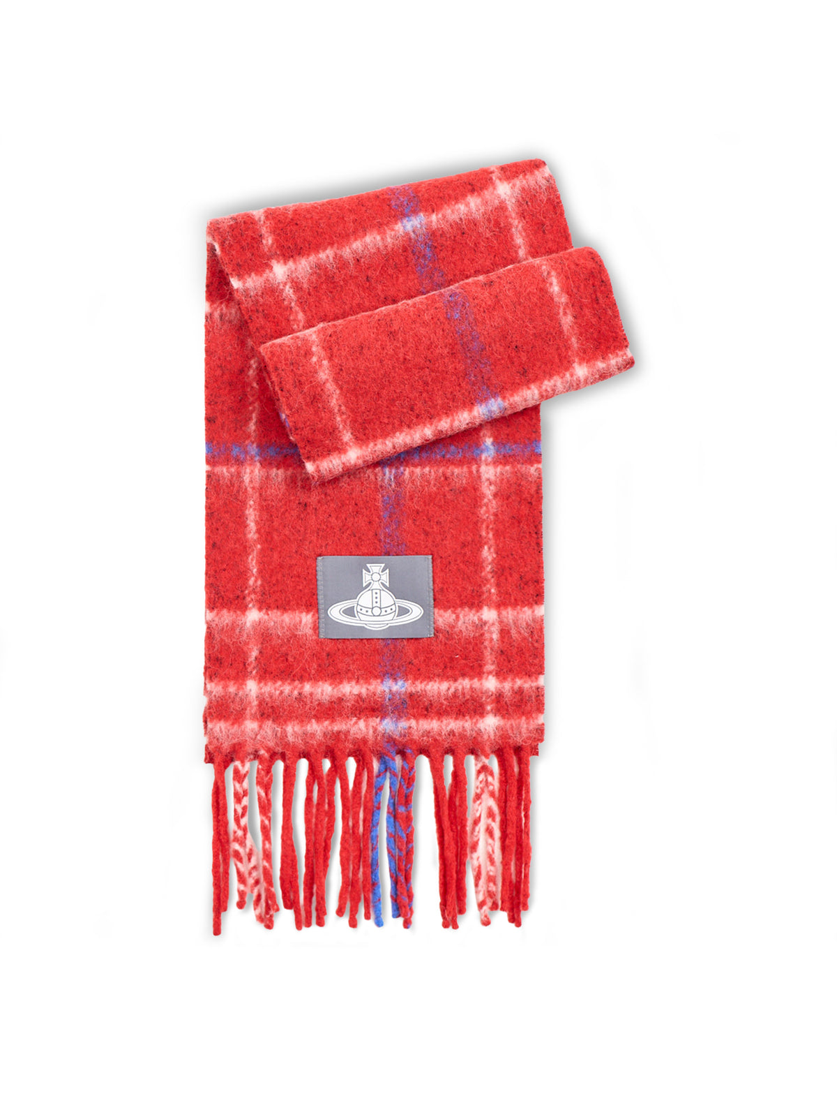 Alpaca & Wool Chunky Check Scarf 30 x 200cm - Red