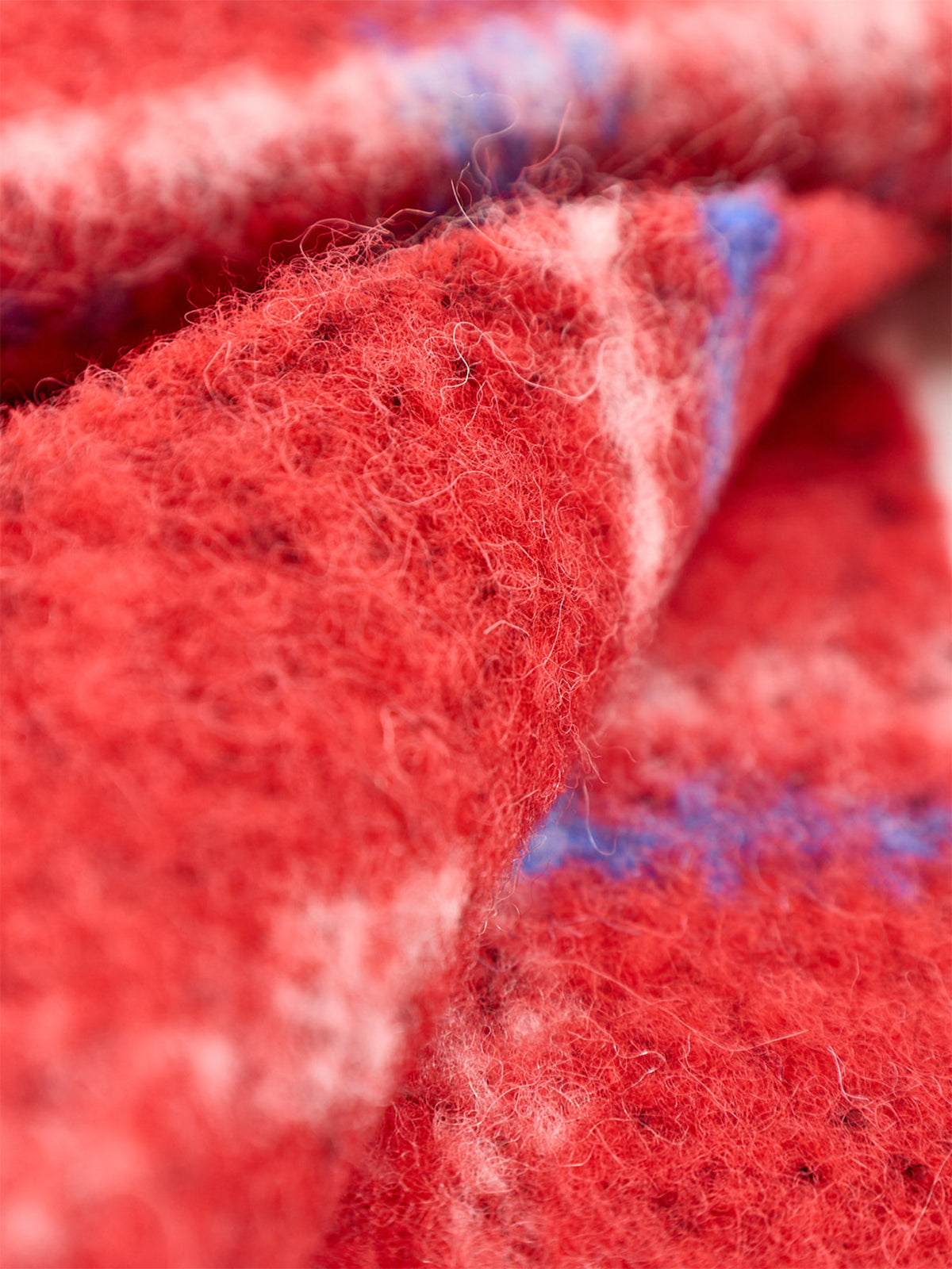 Alpaca & Wool Chunky Check Scarf 30 x 200cm - Red