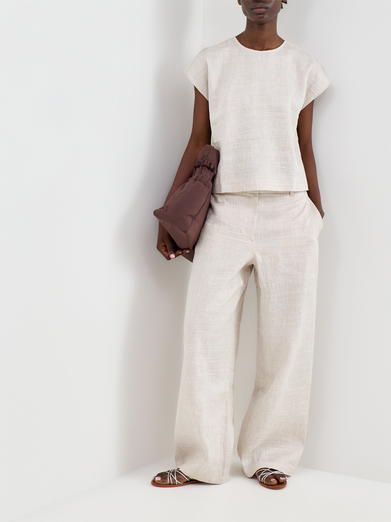 High Waisted Wide Leg Trousers Beige