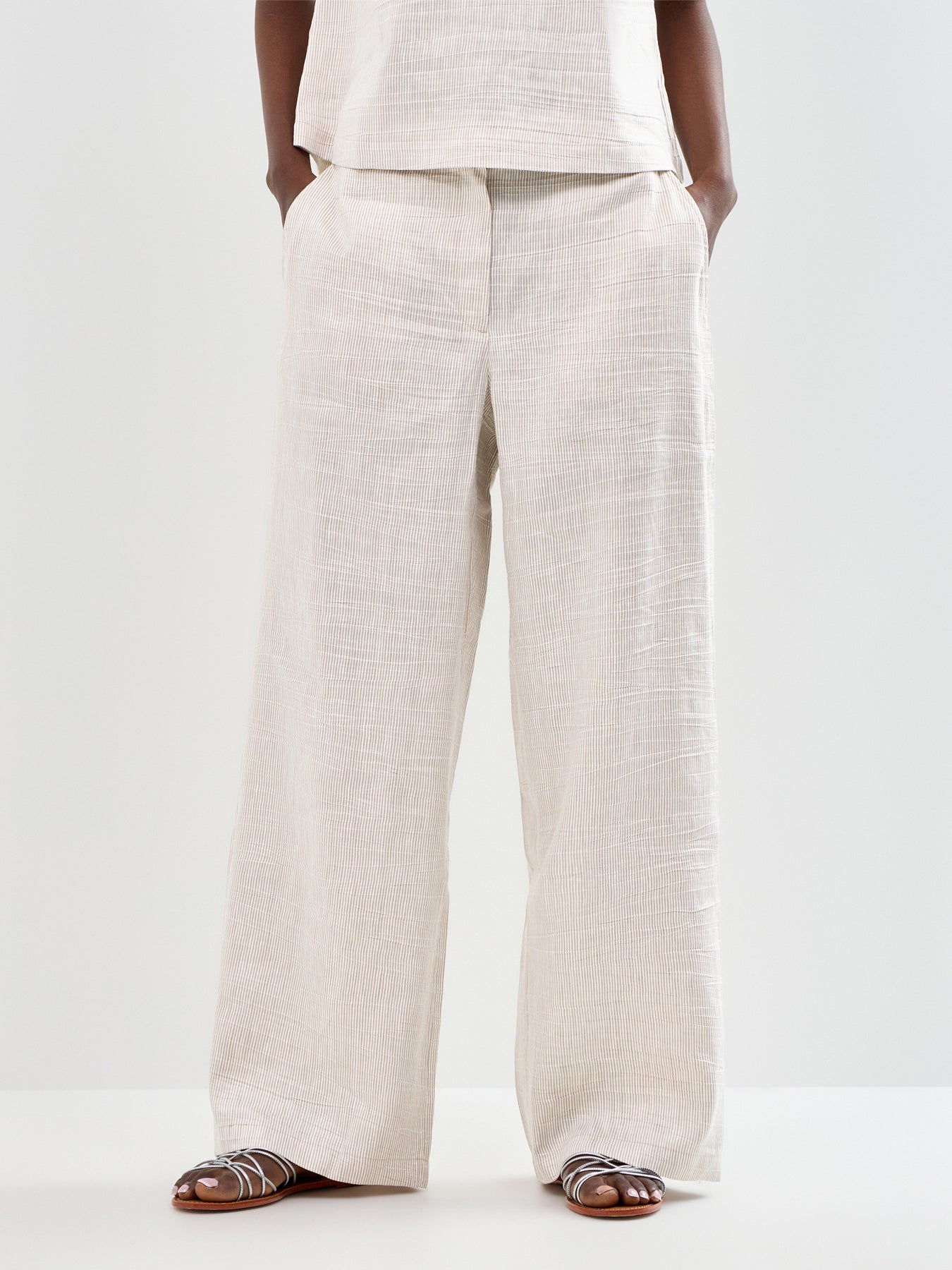 High Waisted Wide Leg Trousers Beige
