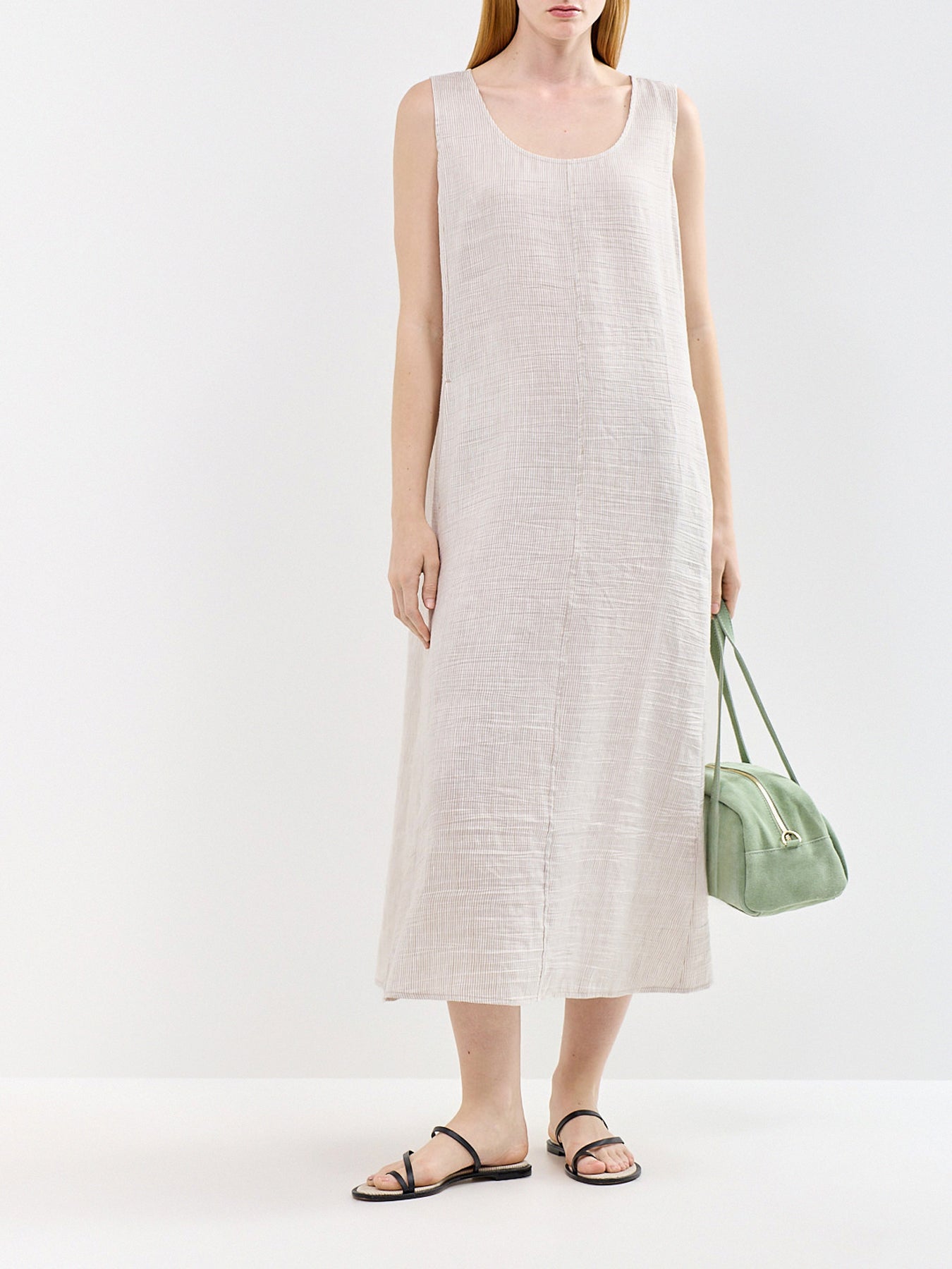Scoop Neck Midi Dress Beige