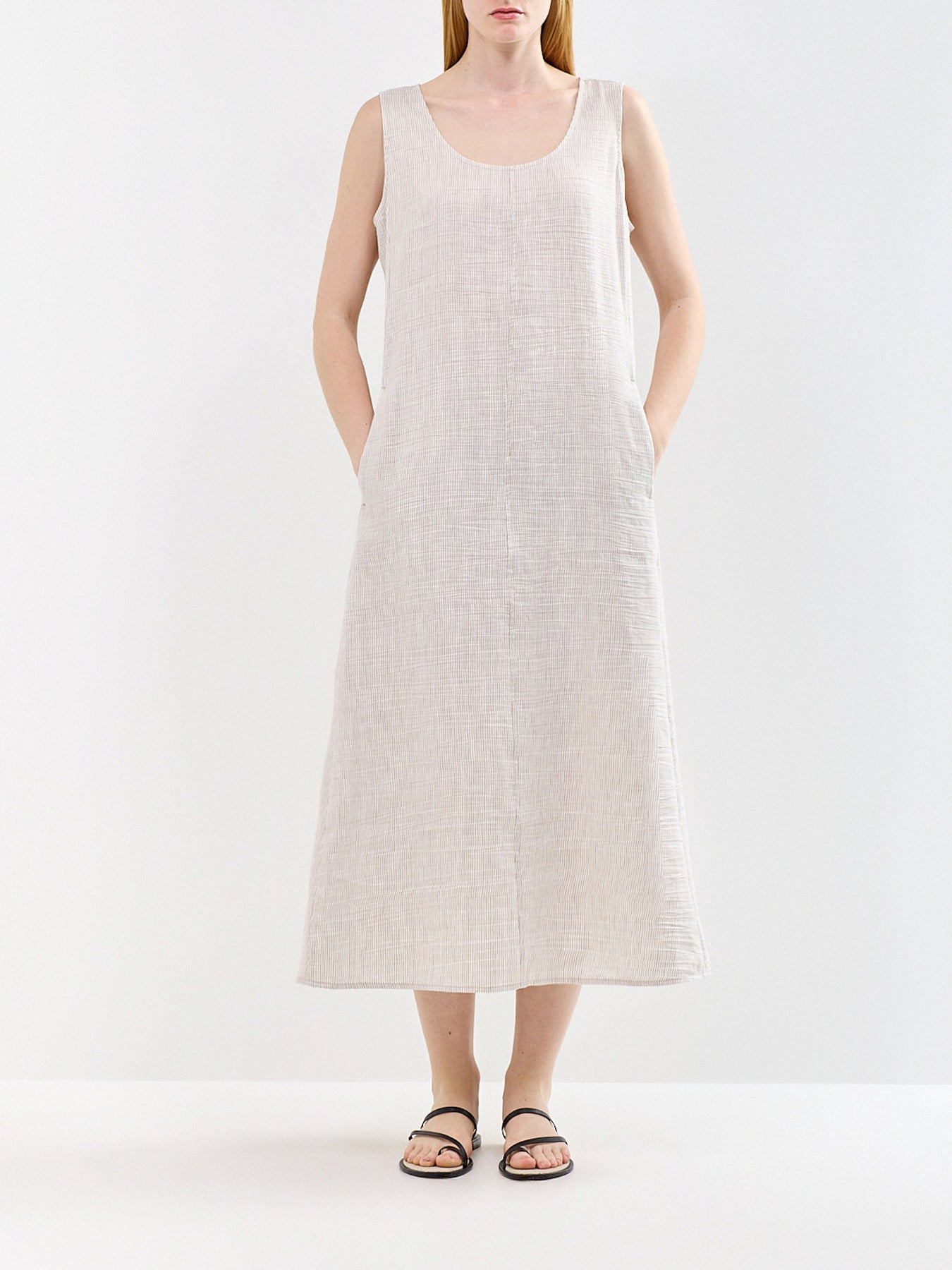 Scoop Neck Midi Dress Beige