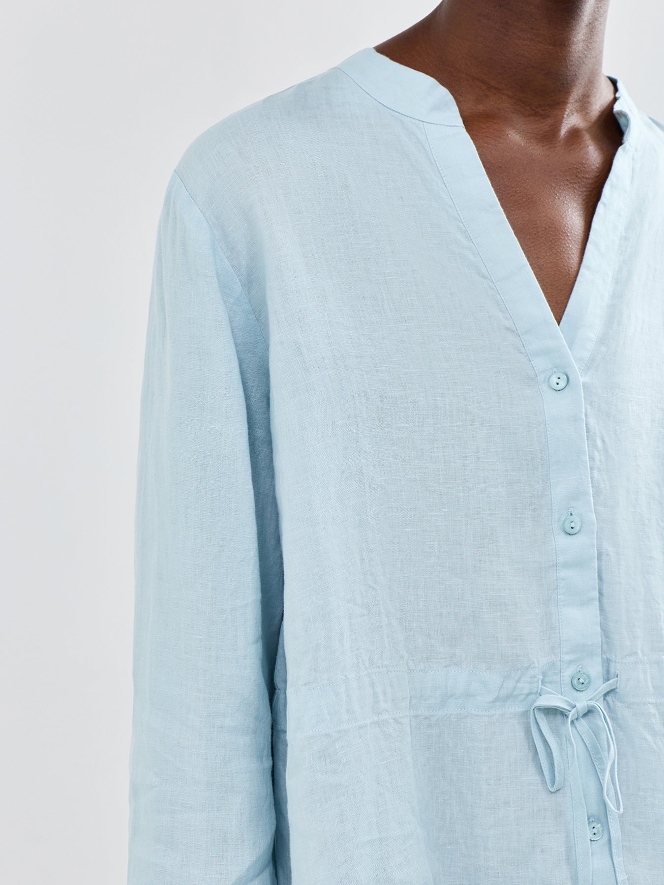 Mandarin Collar Long Shirt Blue