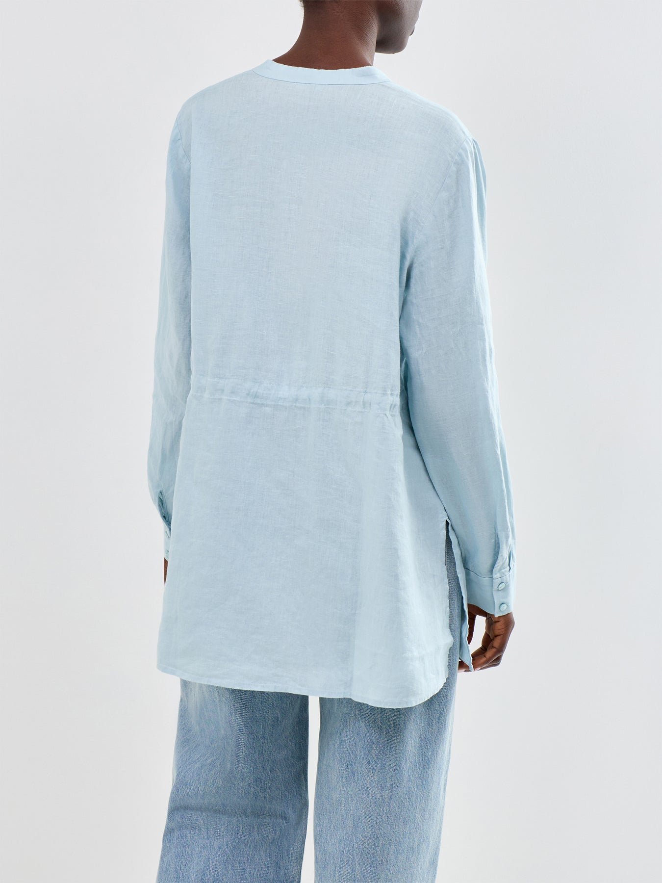 Mandarin Collar Long Shirt Blue