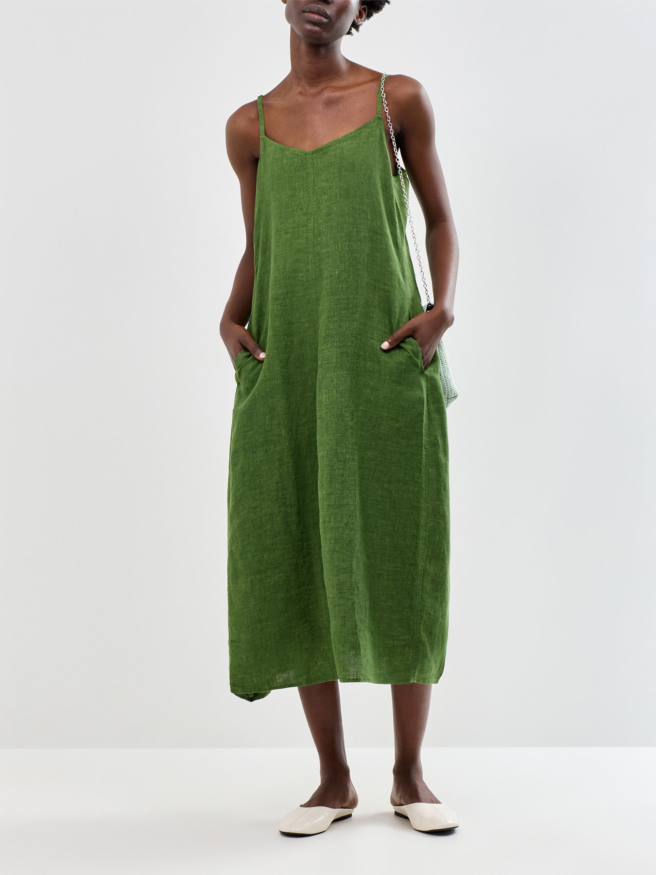Lantern Midi Cami Dress Green