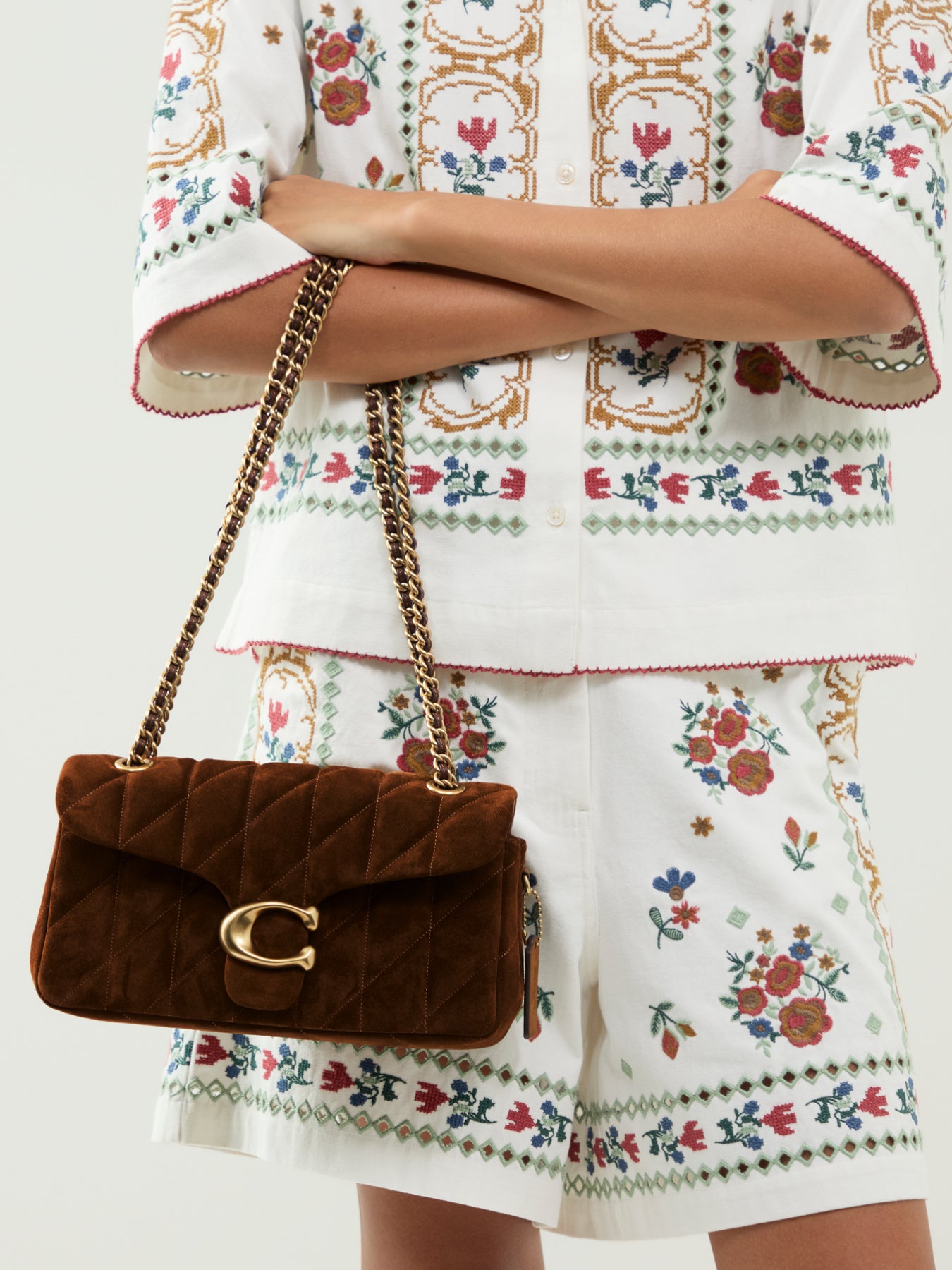 Suede Quilted Tabby Shoulder Bag 26 With Chain