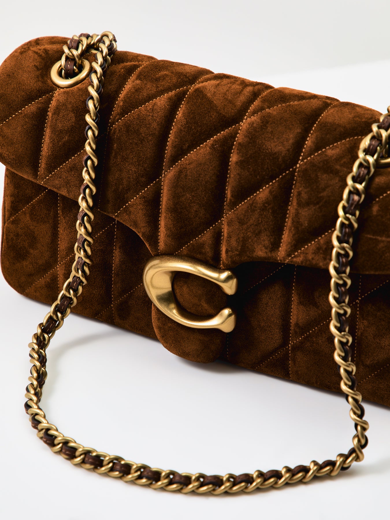 Suede Quilted Tabby Shoulder Bag 26 With Chain