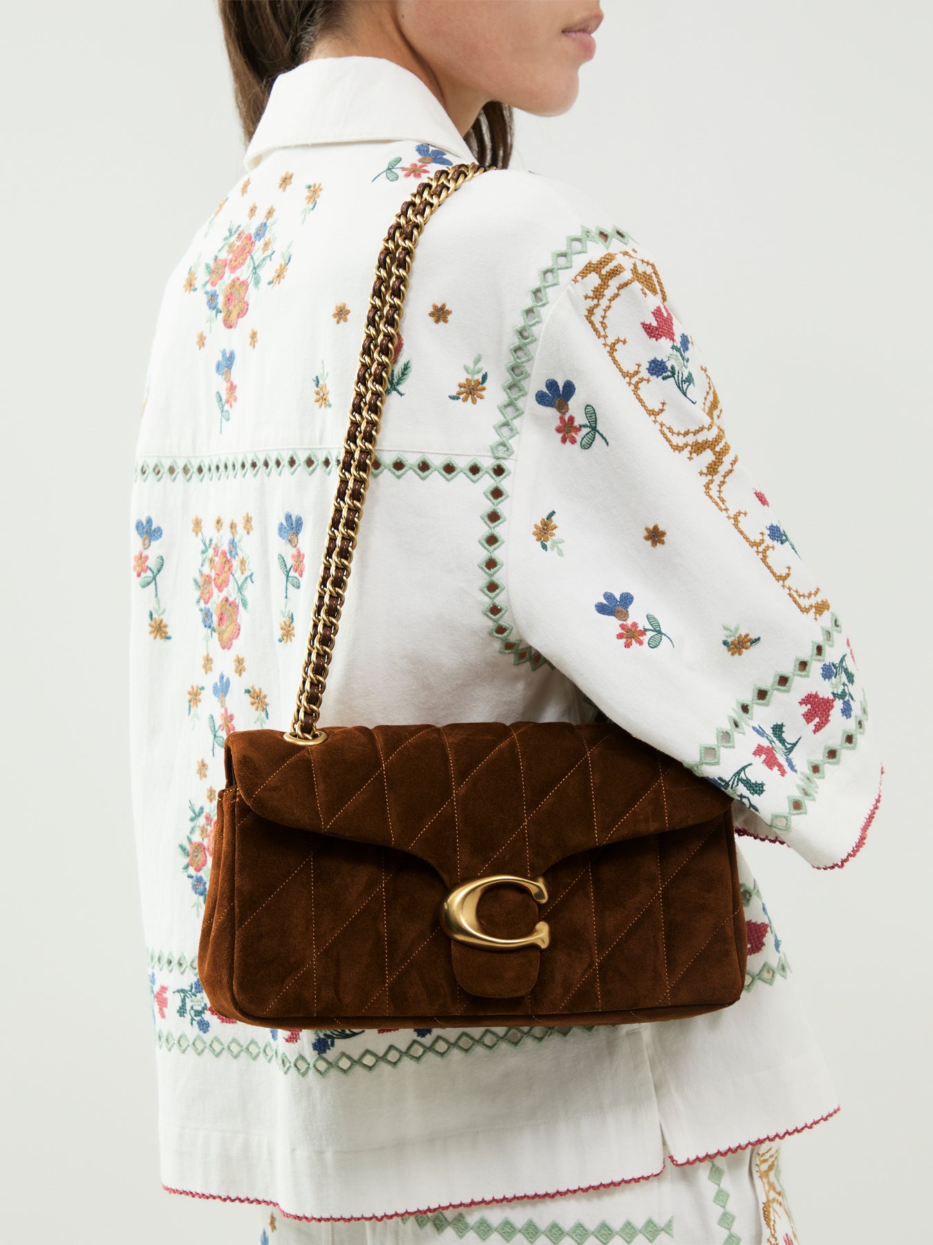 Suede Quilted Tabby Shoulder Bag 26 With Chain