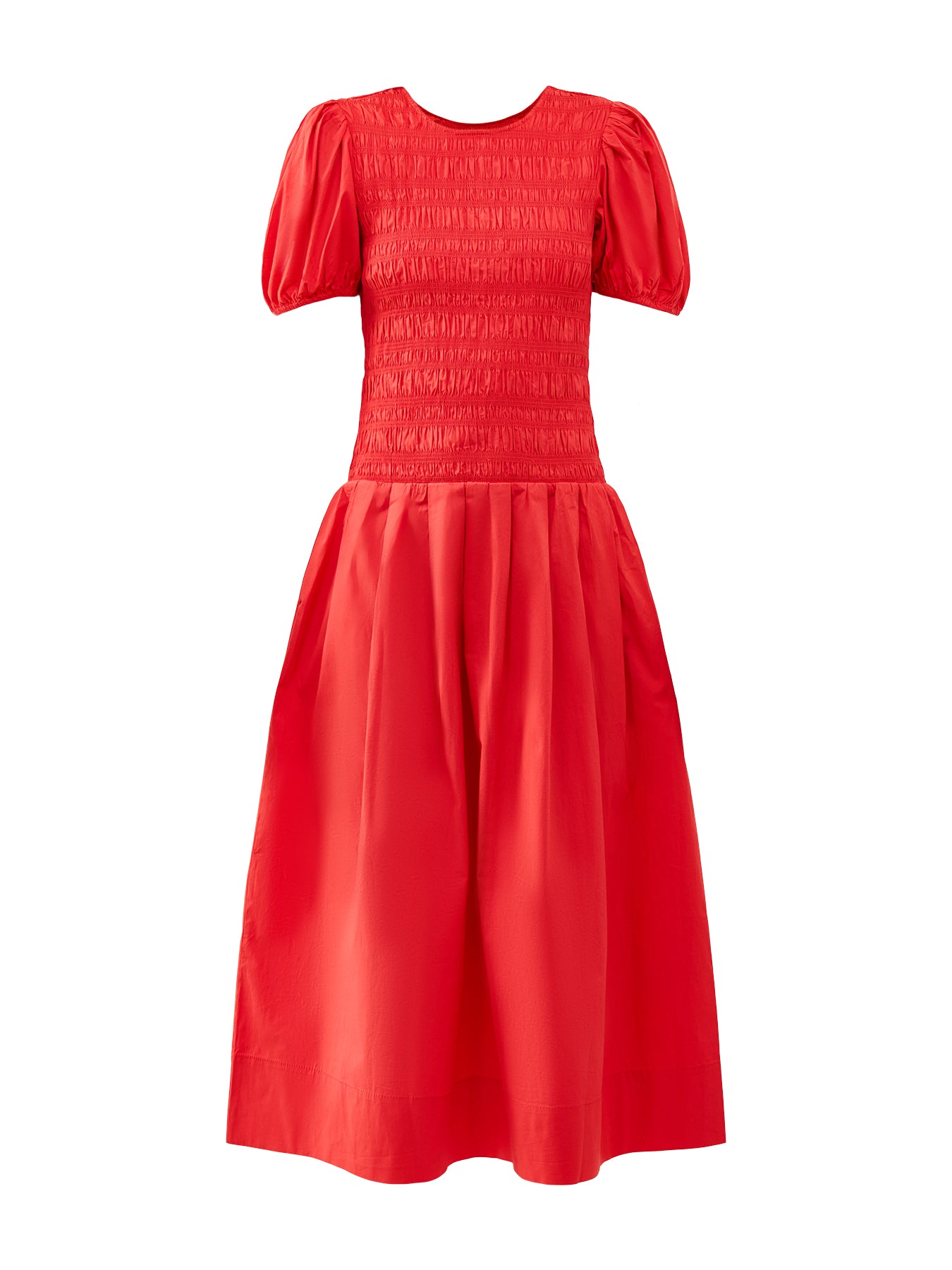 Long Smocked Pleated Dress Red