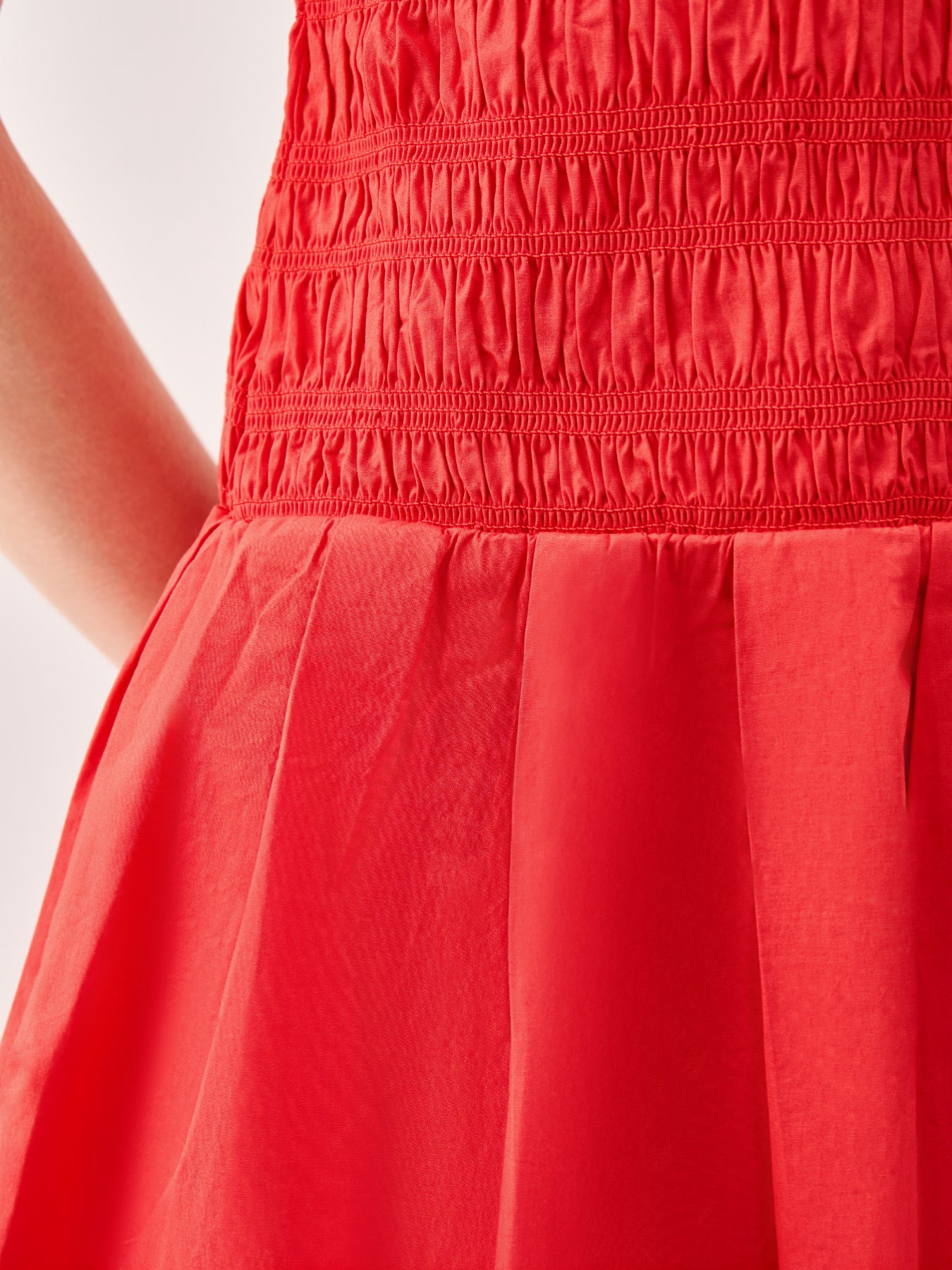 Long Smocked Pleated Dress Red