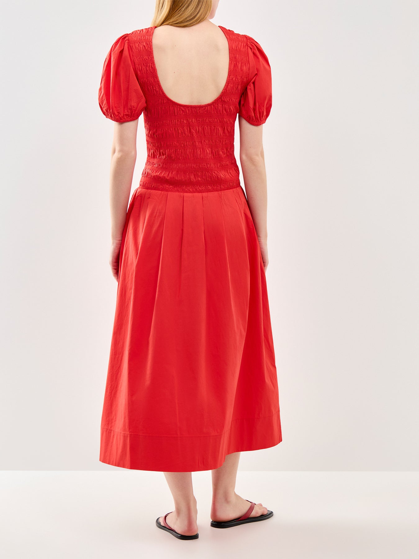 Long Smocked Pleated Dress Red