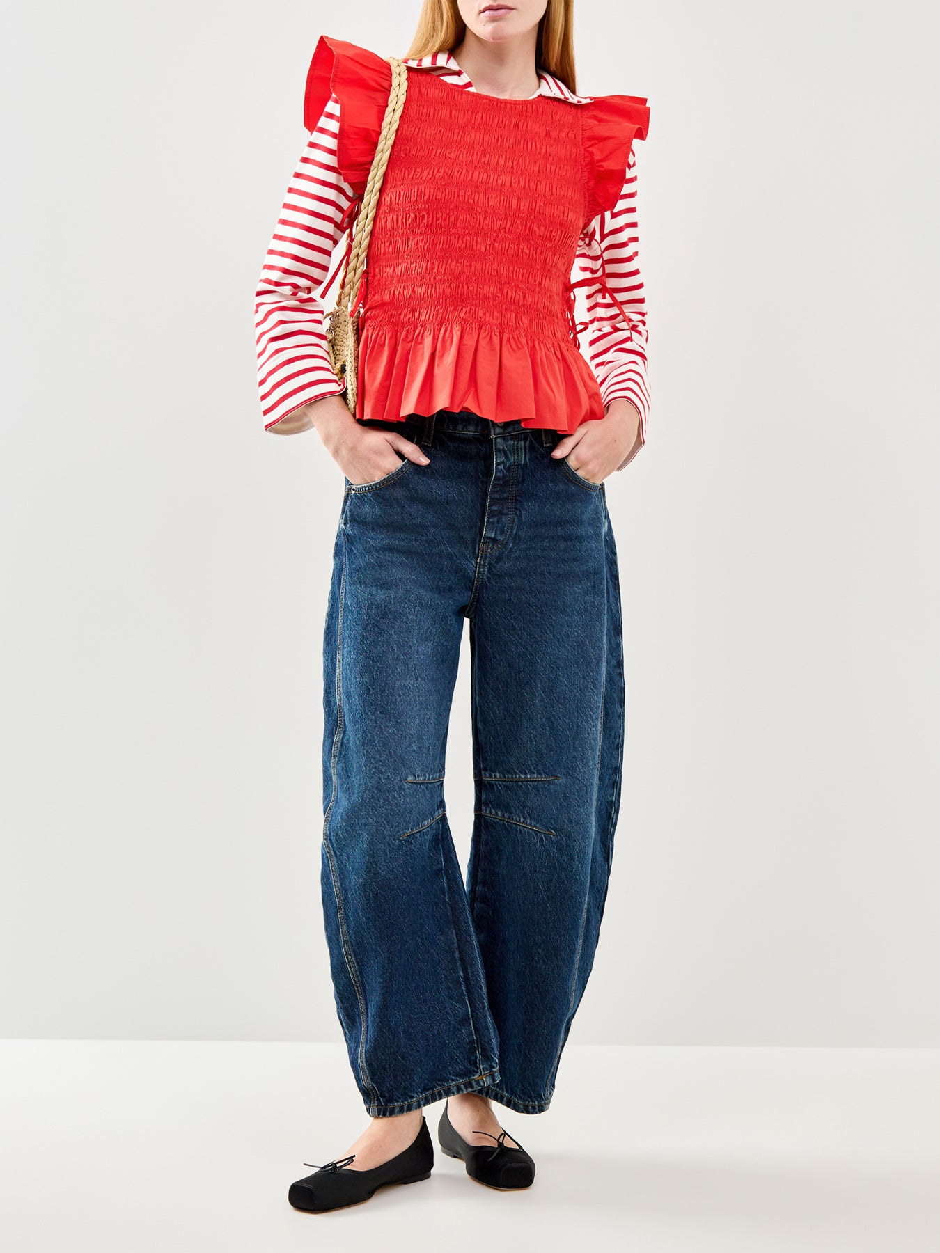 Angel Sleeve Smocked Top Red