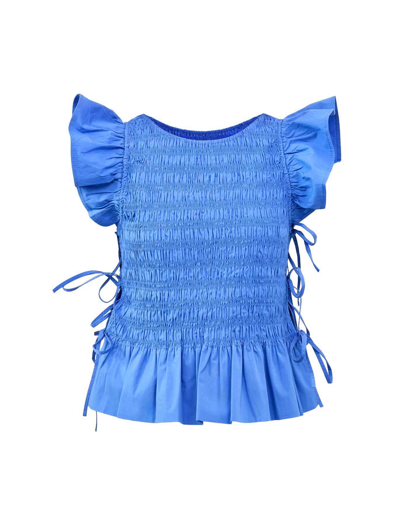 Angel Sleeve Smocked Top Blue