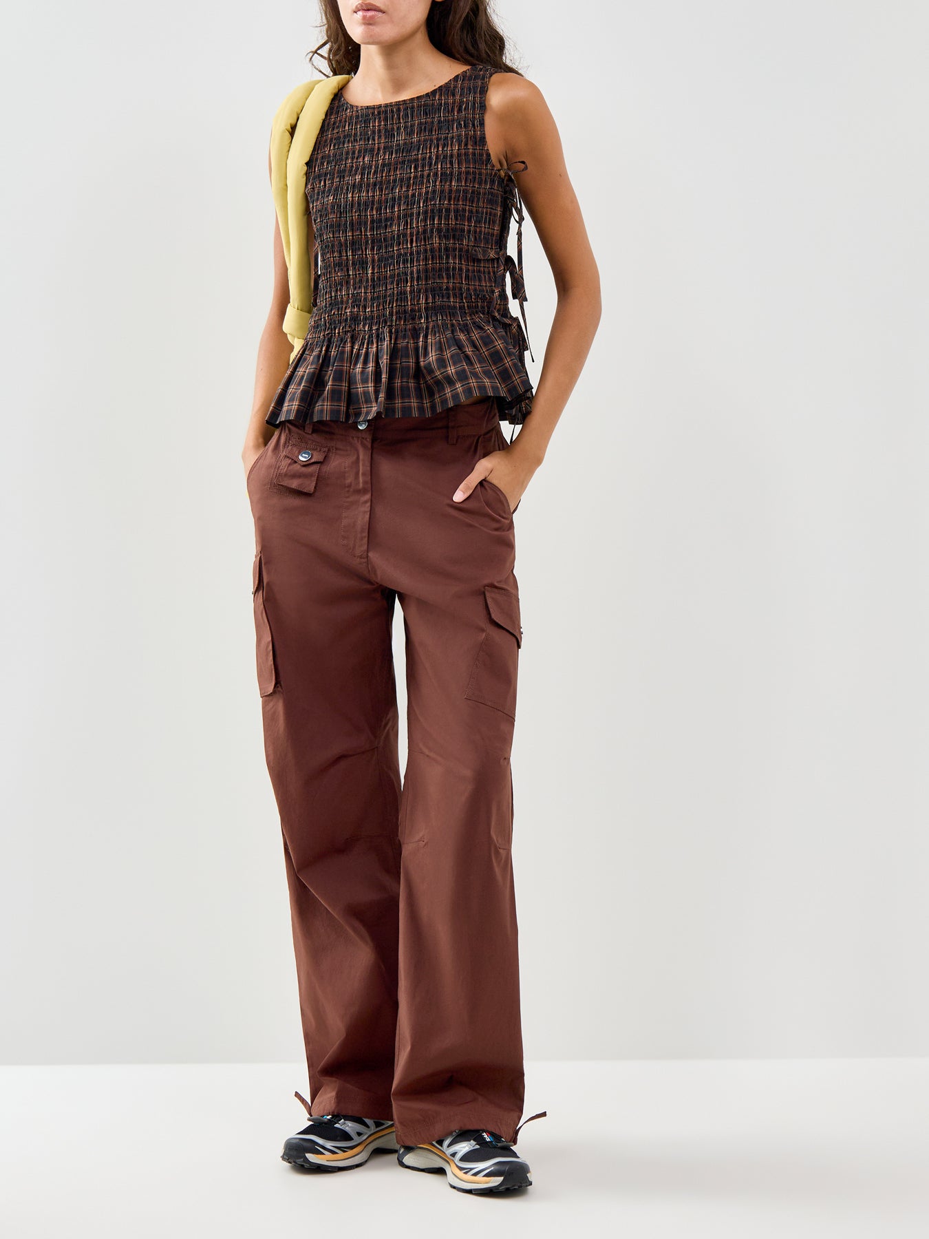 Stretch Cotton Pocket Cargo Trousers Brown