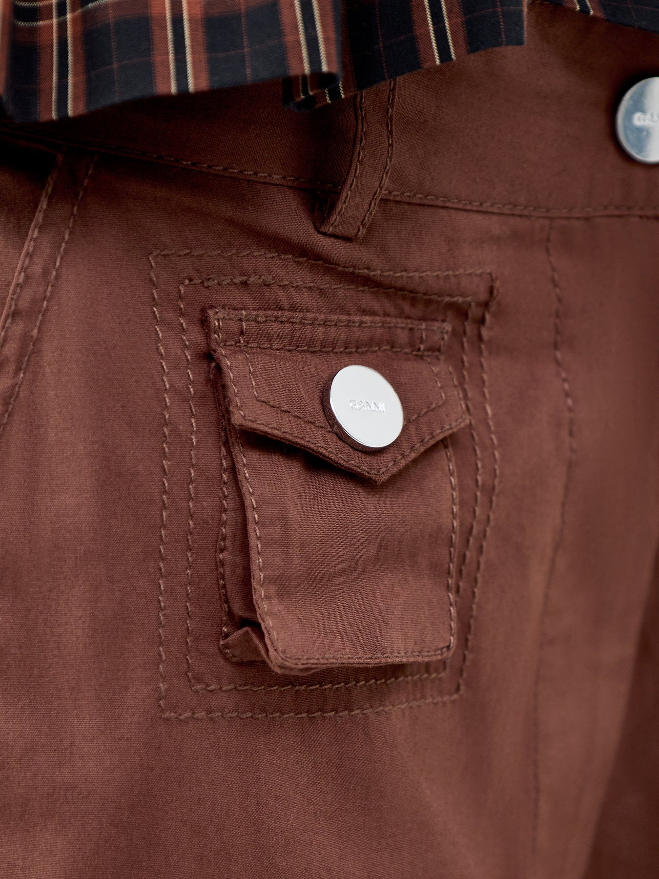 Stretch Cotton Pocket Cargo Trousers Brown