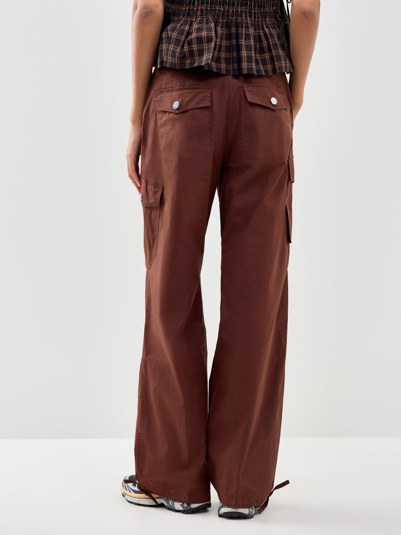 Stretch Cotton Pocket Cargo Trousers Brown