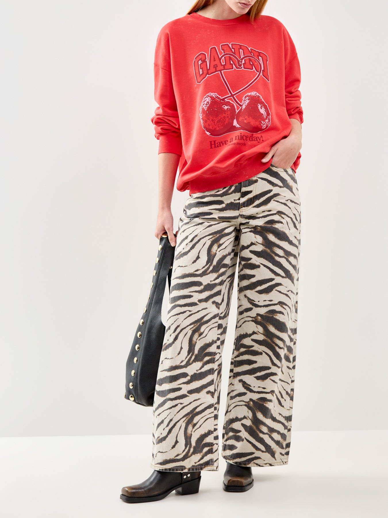 Print Denim Lari Jeans Egret