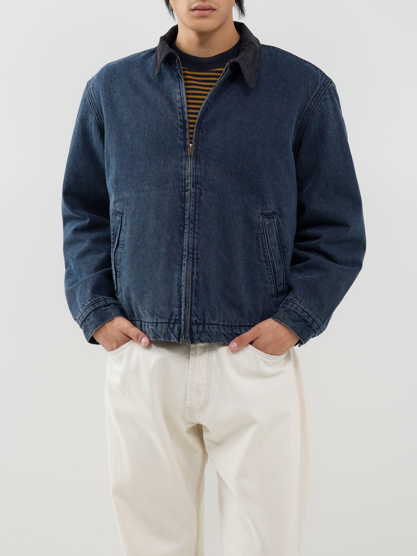 Cotton Castro Full-Zip Lined Jacket - Dark Blue Black