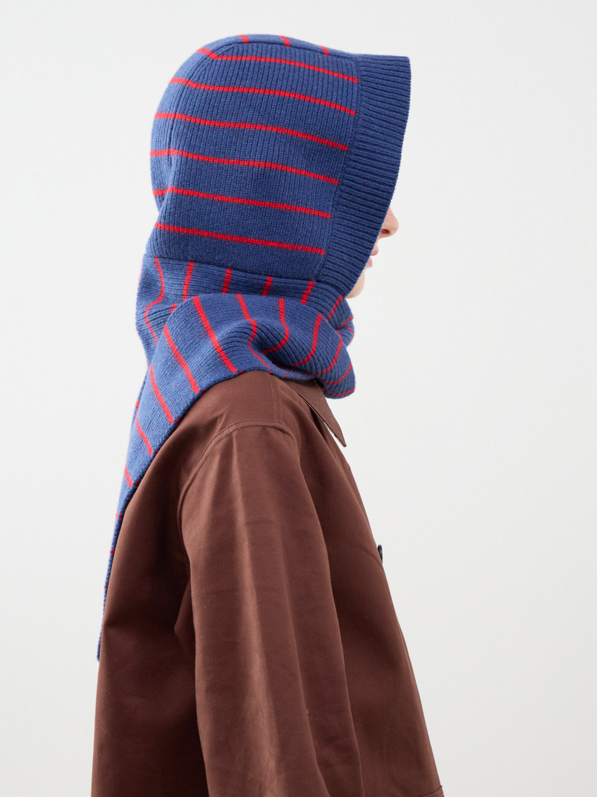 Hooded Wool Scarf - Blue Stripe