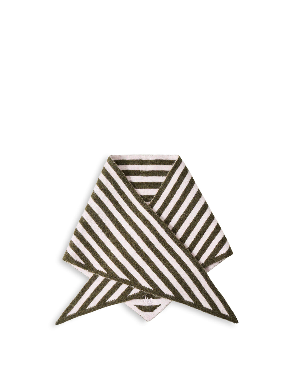 Triangle Wool Blend Scarf - Olive & Pink Stripe