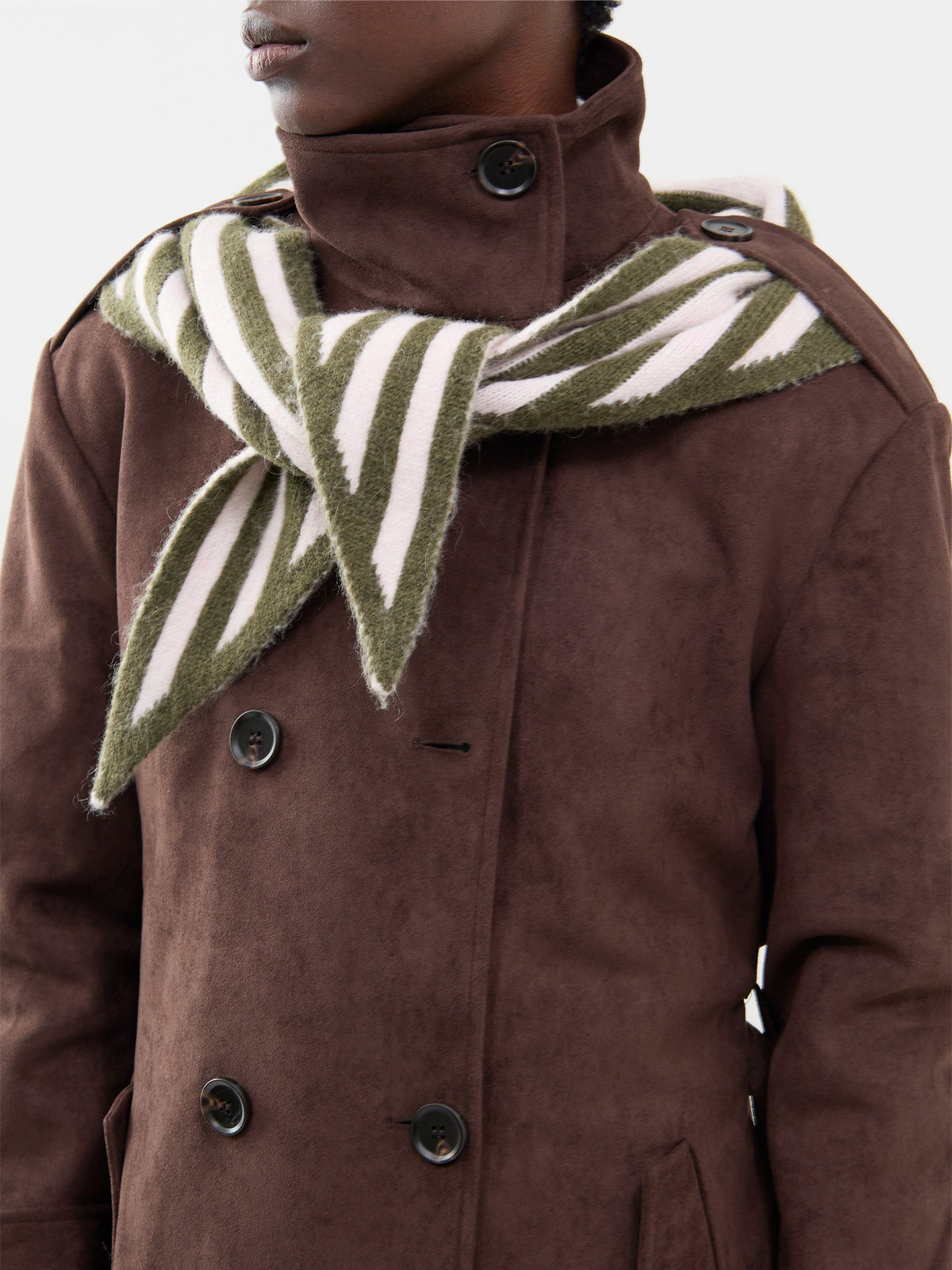 Triangle Wool Blend Scarf - Olive & Pink Stripe
