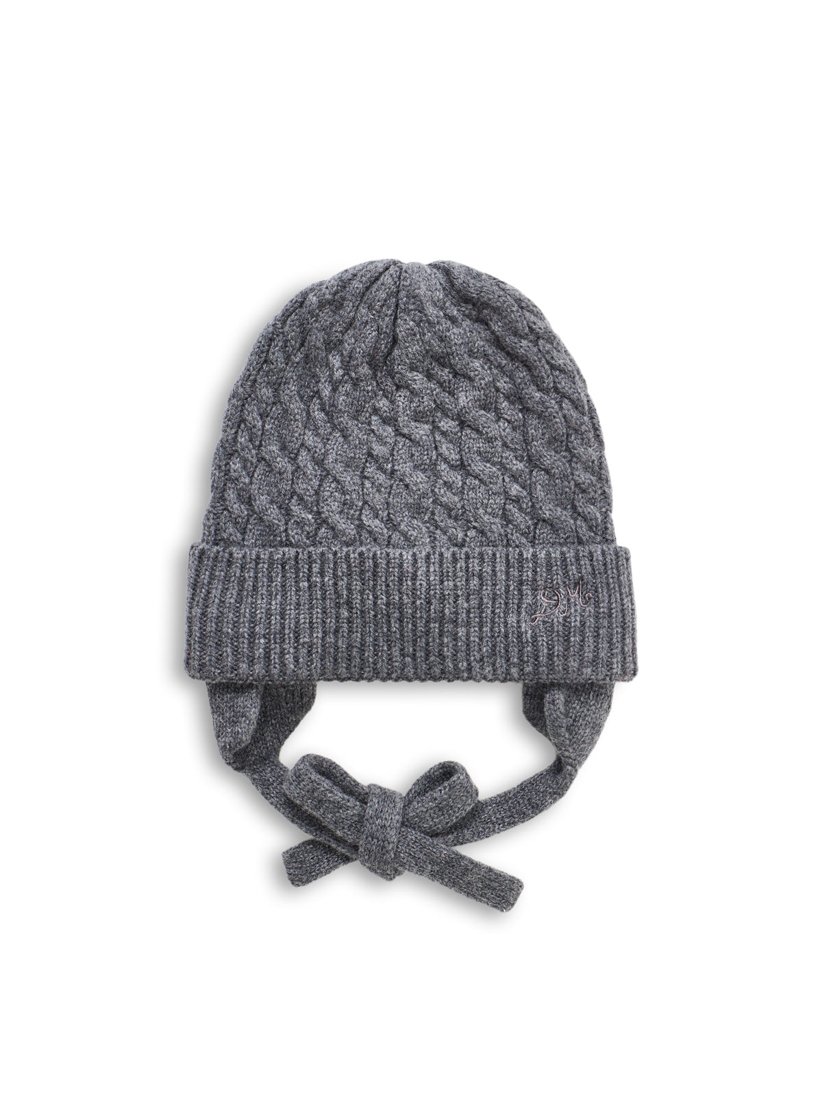 Turn-Up Tie Wool Beanie - Charcoal