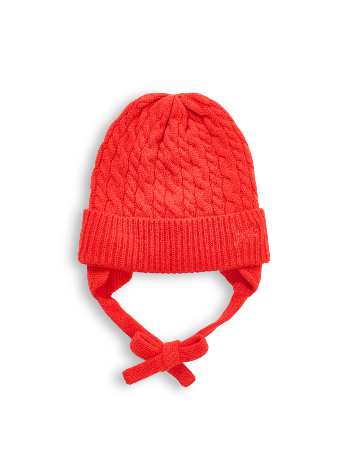 Turn-Up Tie Wool Beanie - Red