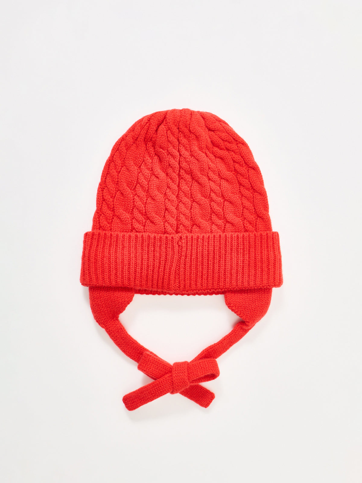 Turn-Up Tie Wool Beanie - Red