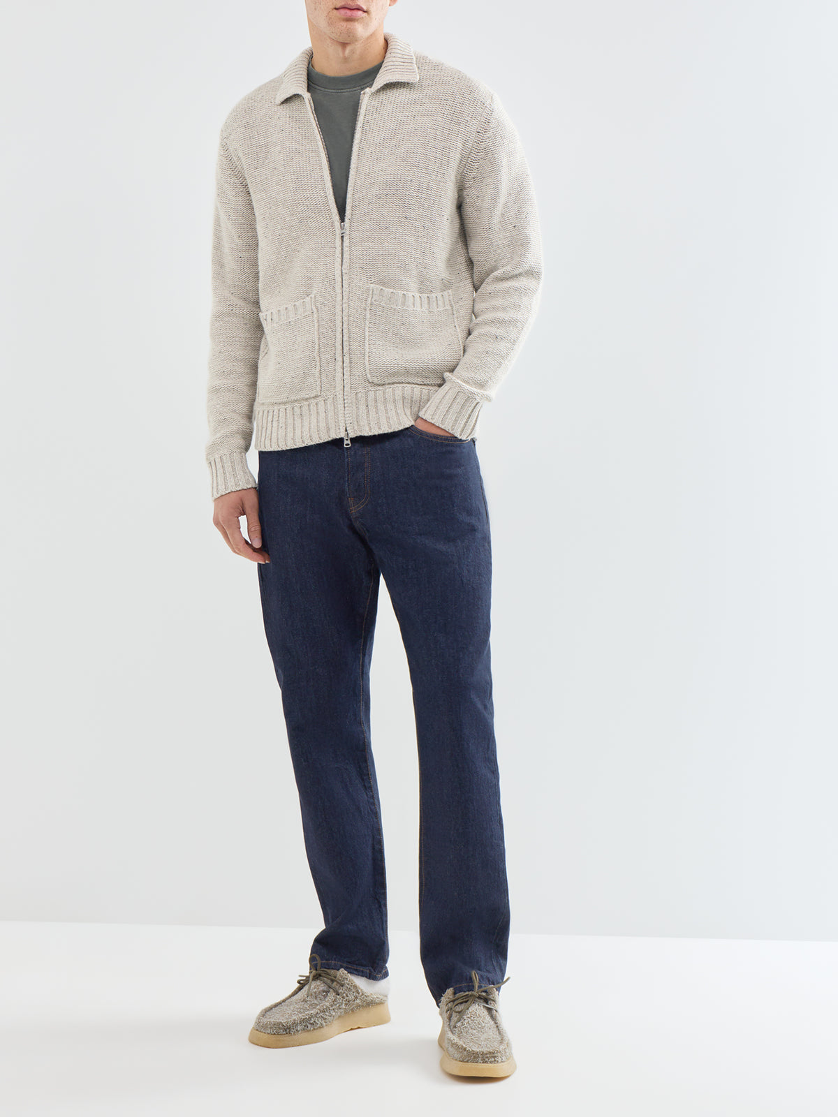 Sting Relaxed Wool Blend Knitted Cardigan - Silver Lining