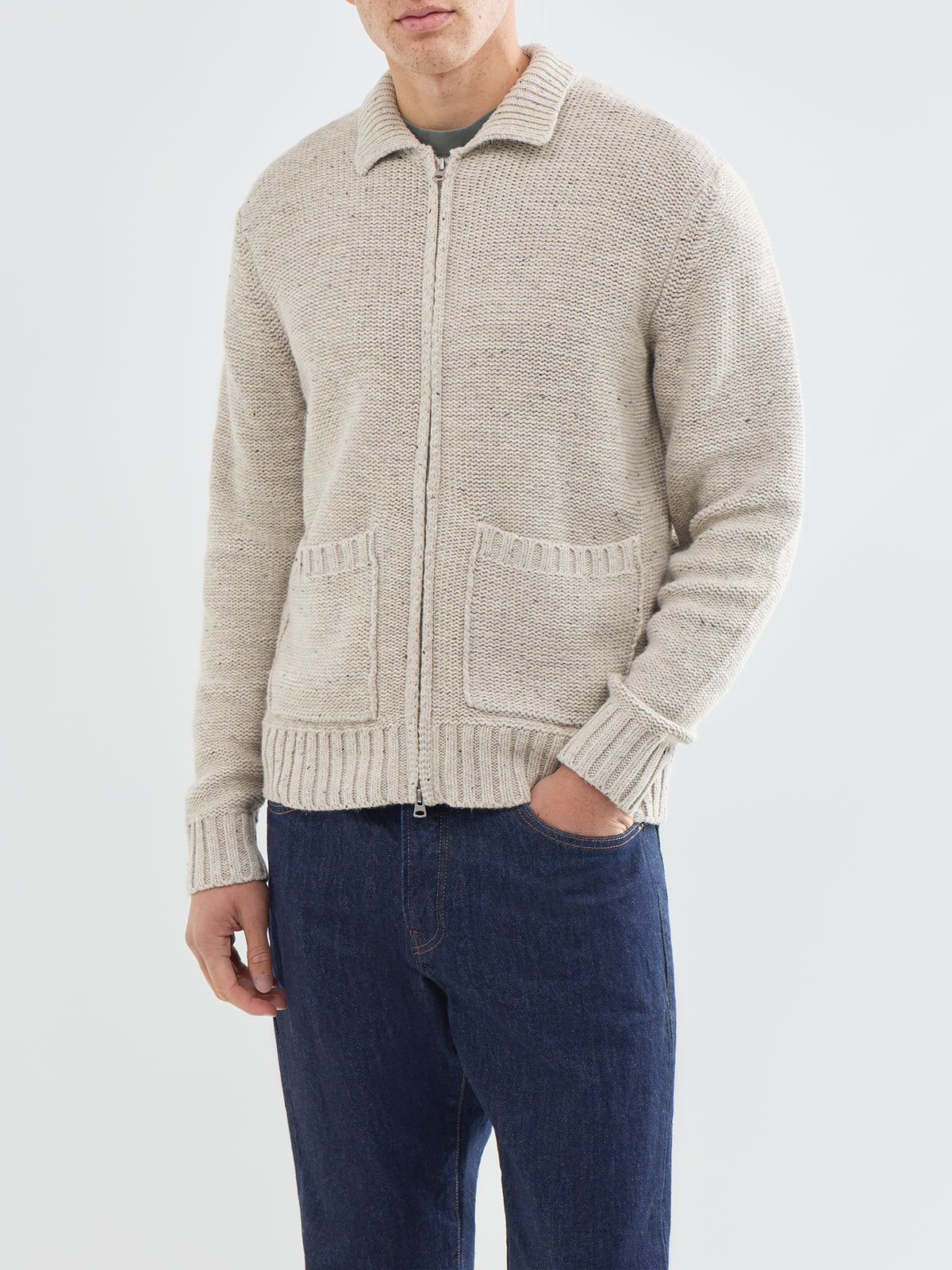 Sting Relaxed Wool Blend Knitted Cardigan - Silver Lining