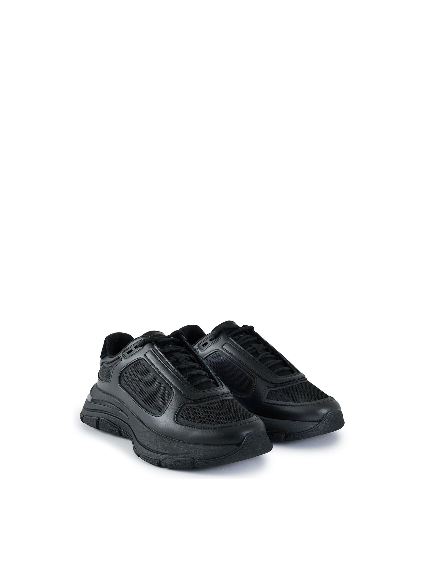 Mens MALLET Alton Black Out Leather Trainers Black