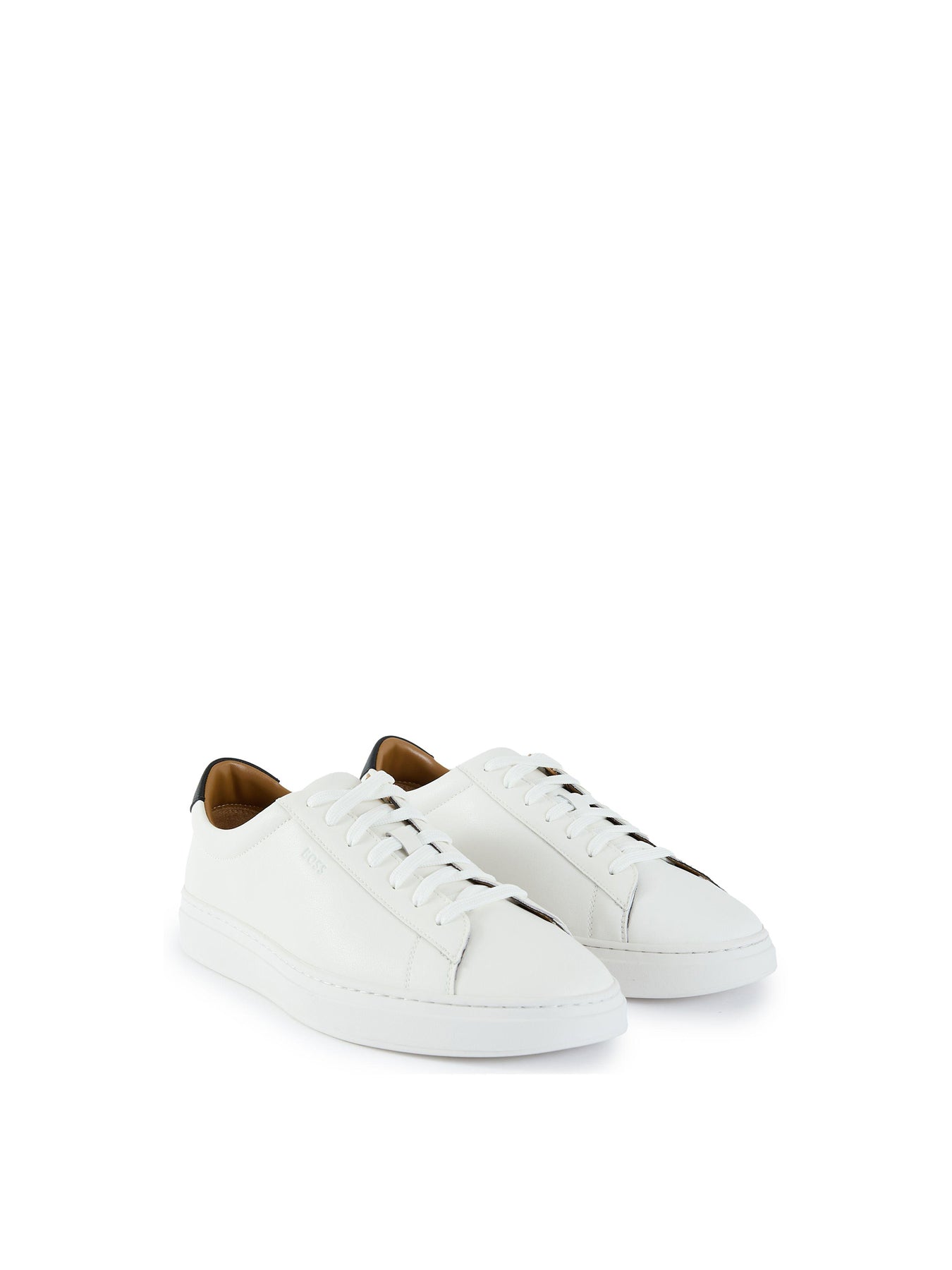 Mens BOSS Kieran Tenn Leather Trainers White
