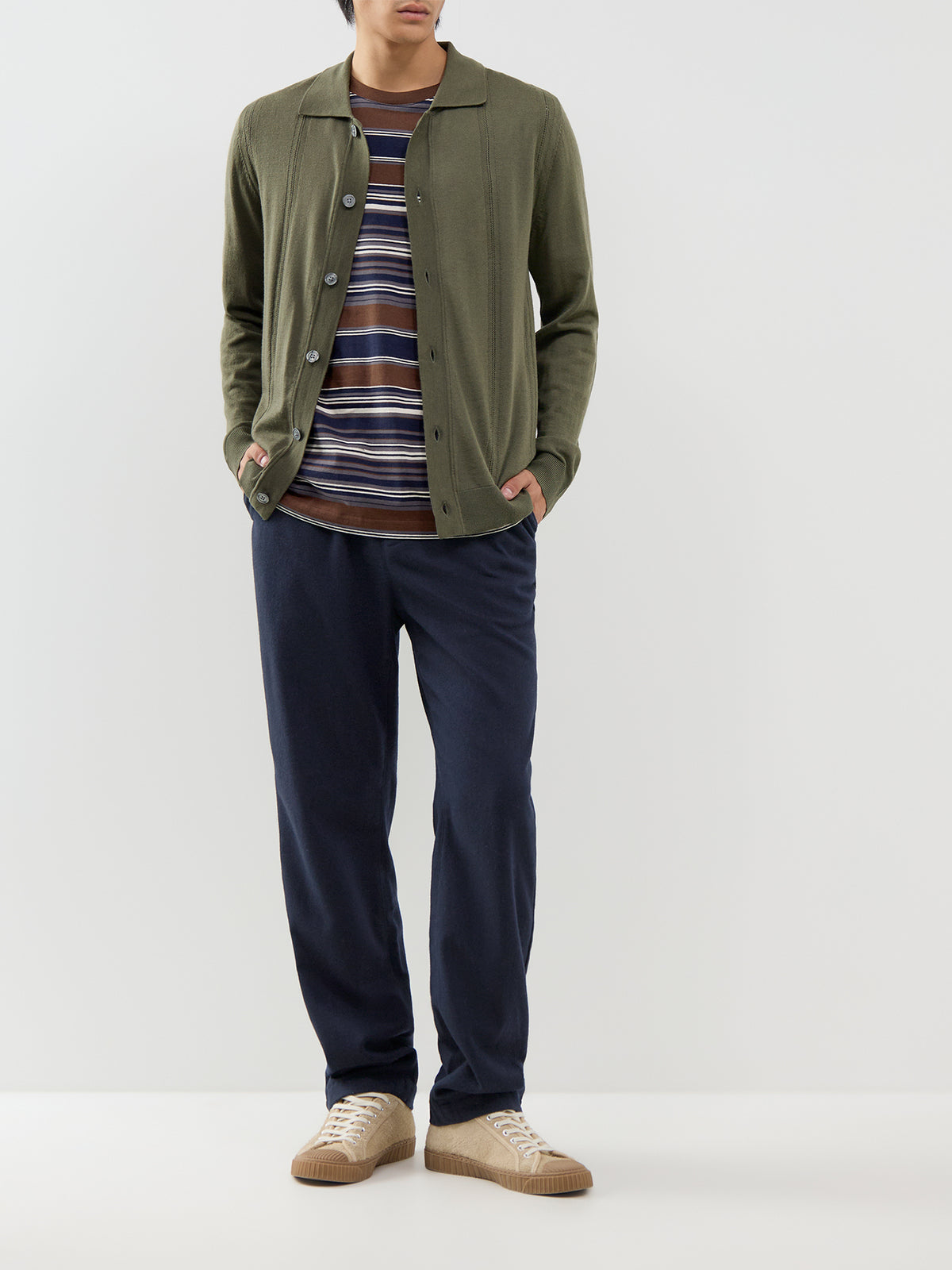 Merino Wool Structured Polo Cardigan - Kalamata
