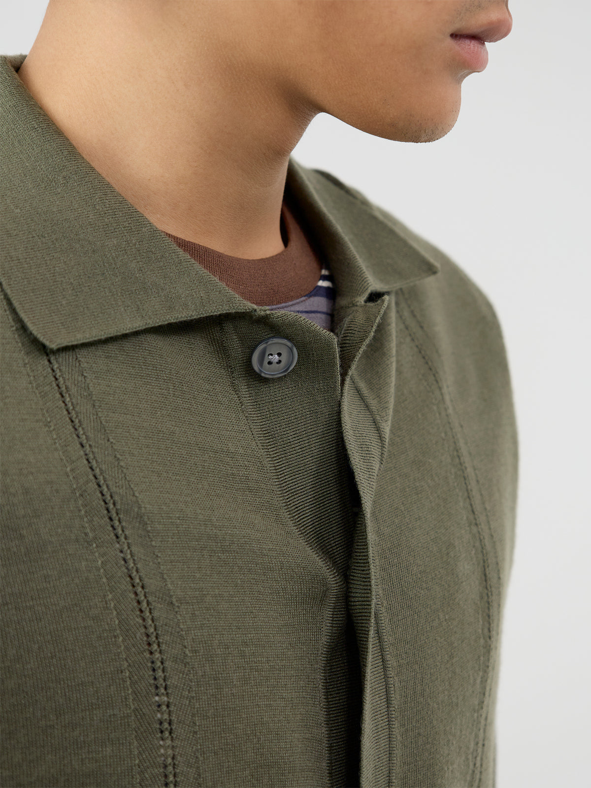 Merino Wool Structured Polo Cardigan - Kalamata