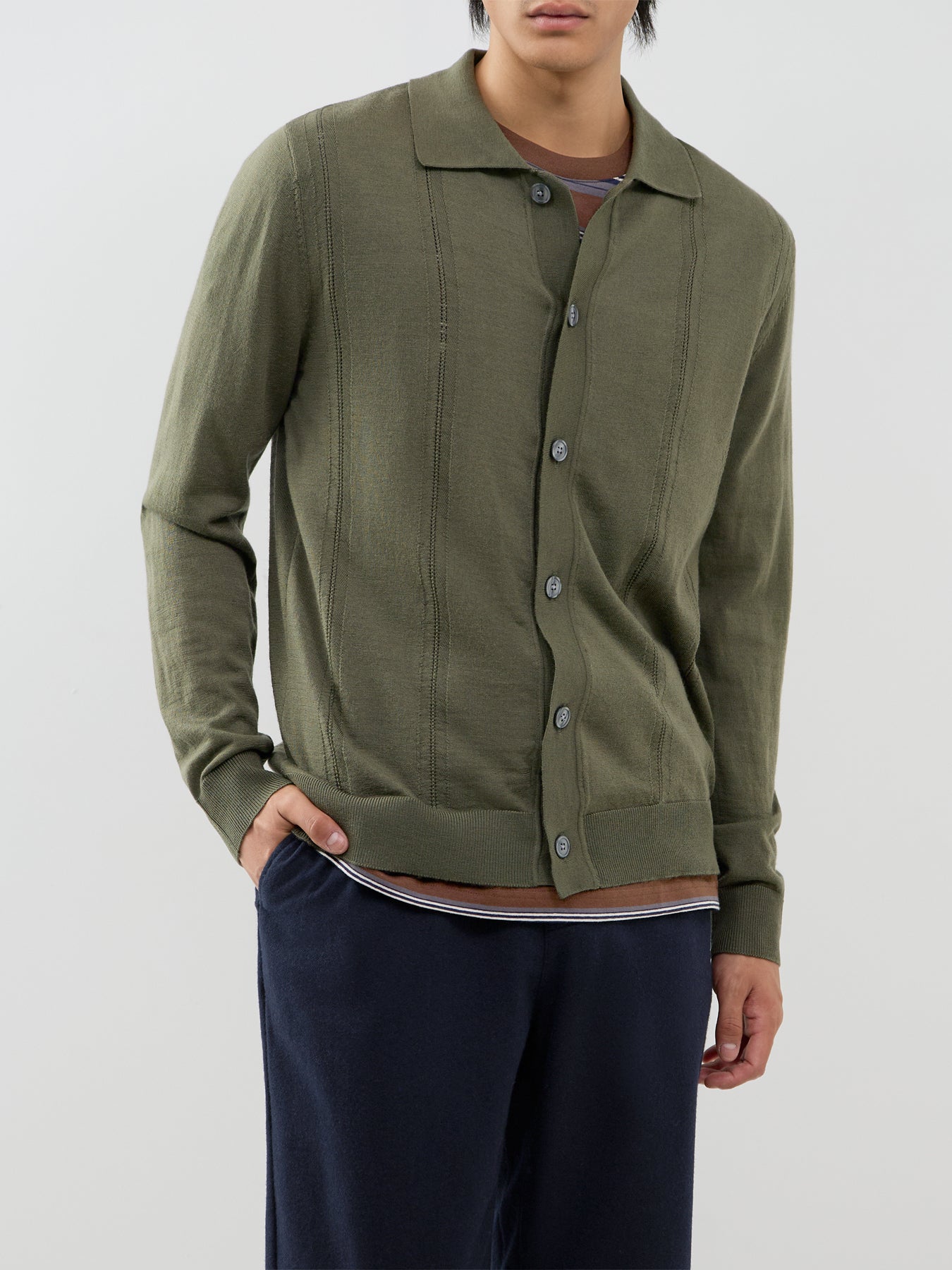 Merino Wool Structured Polo Cardigan - Kalamata