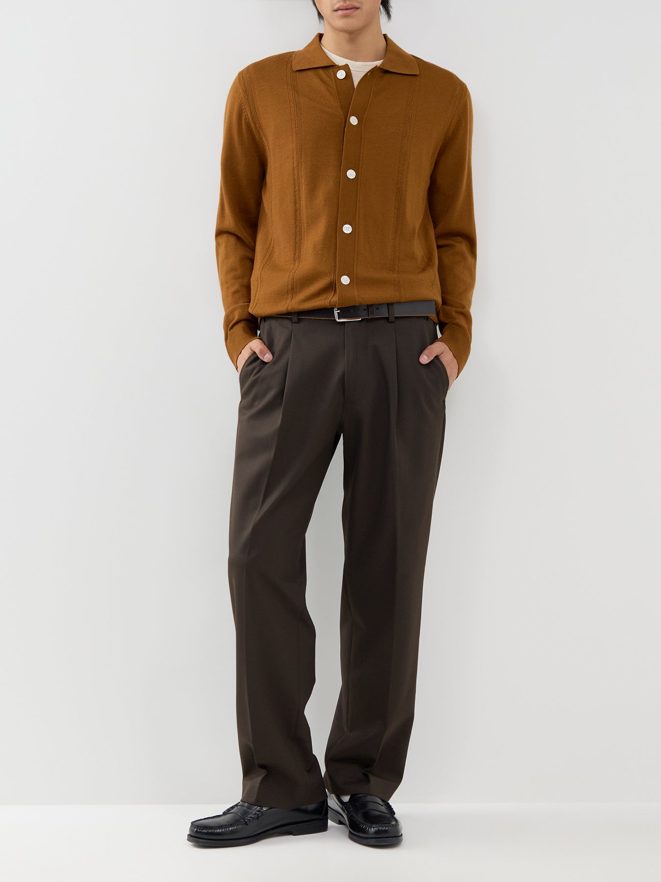 Merino Wool Structured Polo Cardigan - Monks Robe