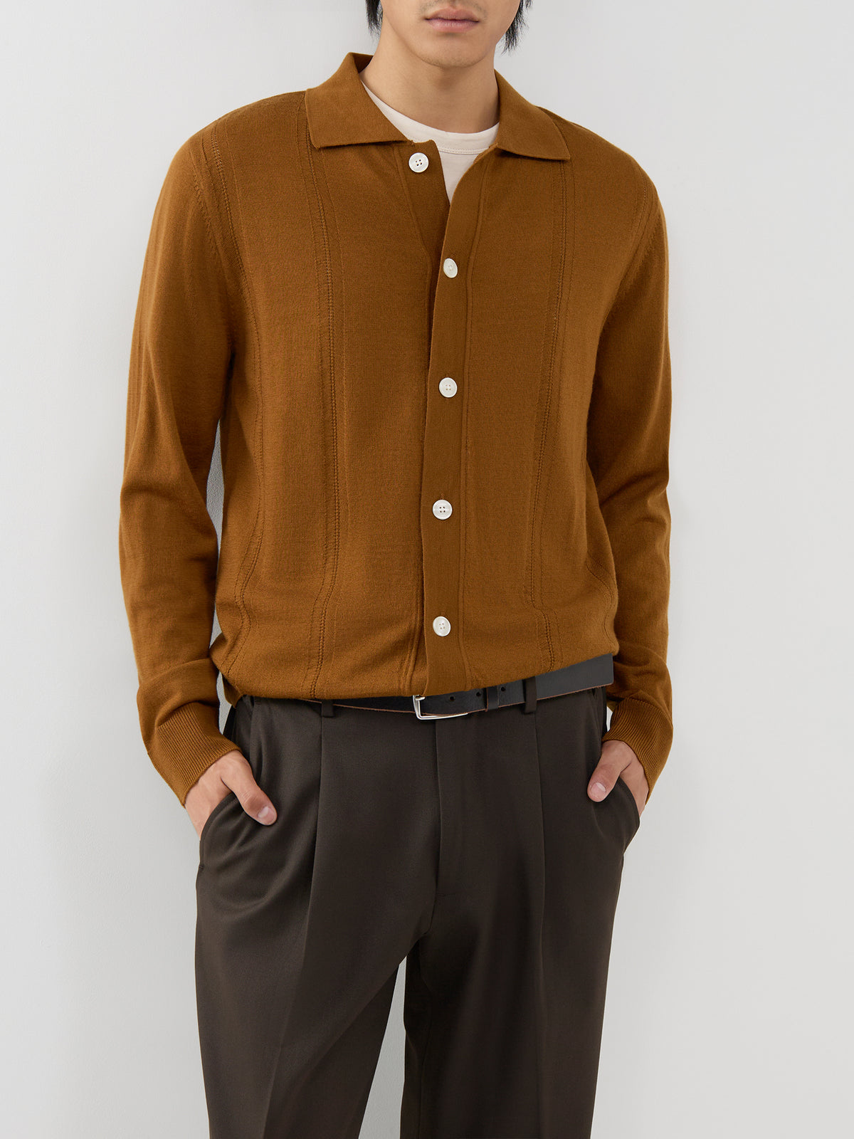 Merino Wool Structured Polo Cardigan - Monks Robe