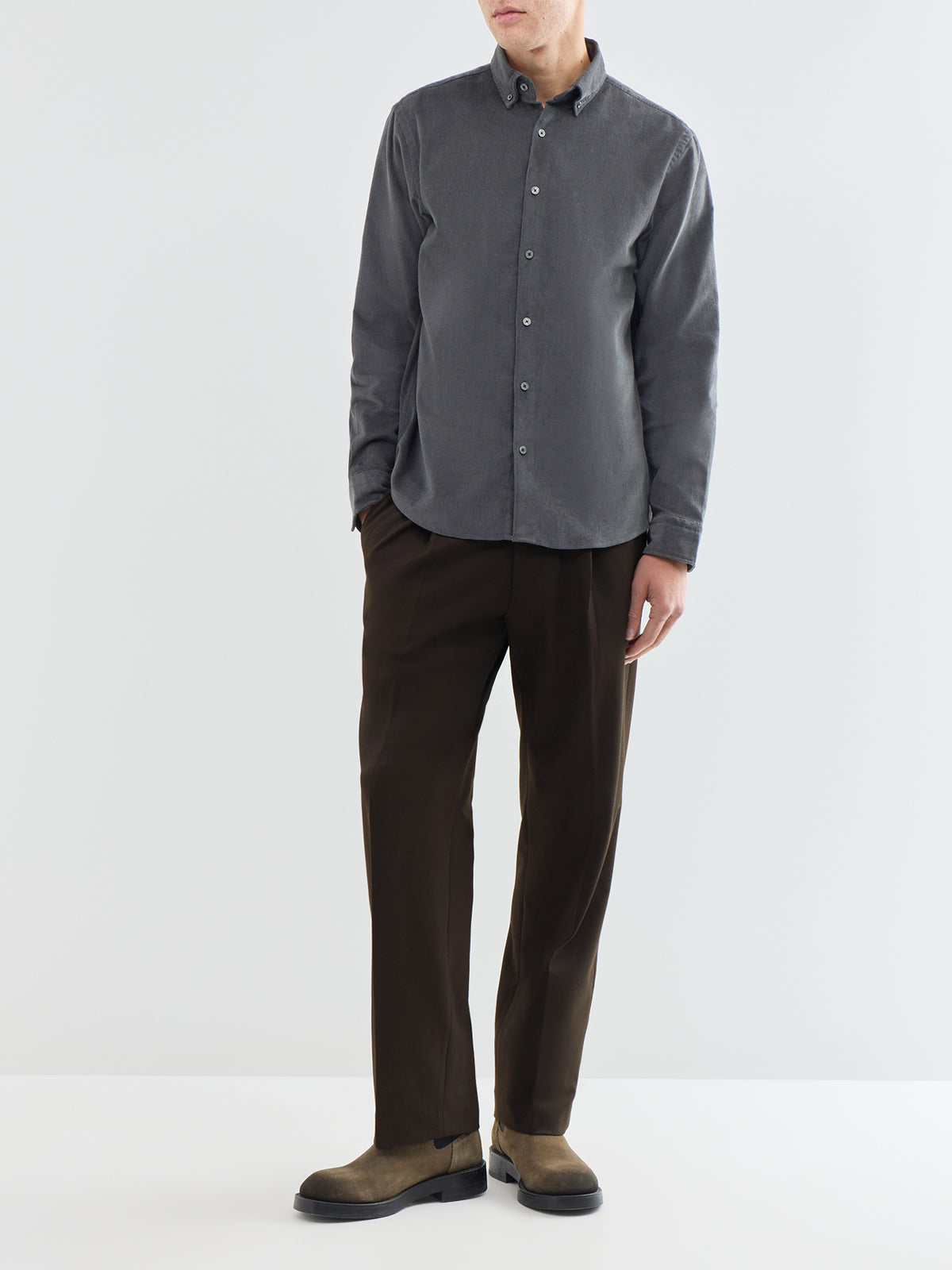 Regular Fit Danni Organic Cotton Corduroy Long-Sleeved Shirt - Dark Shadow
