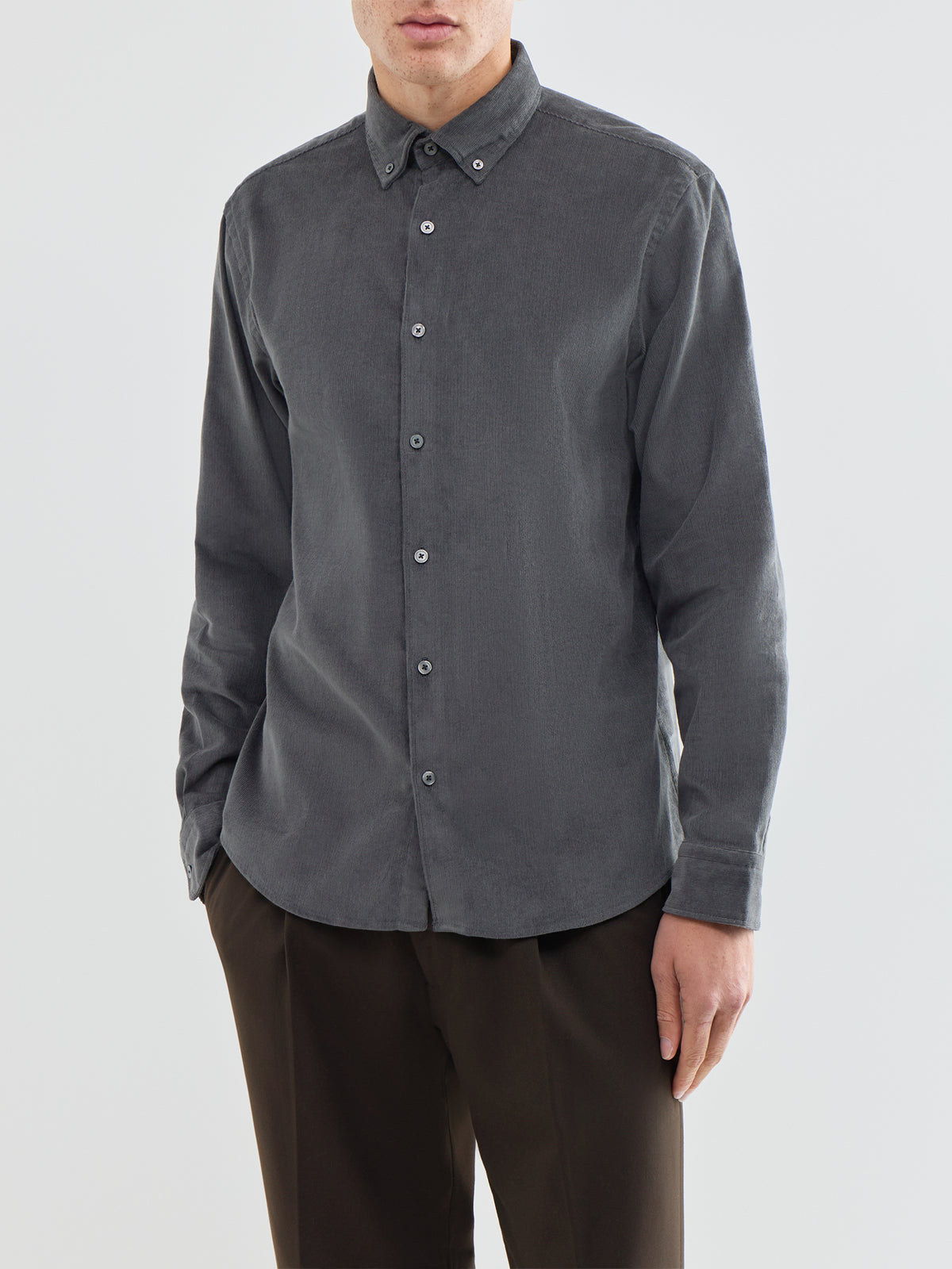 Regular Fit Danni Organic Cotton Corduroy Long-Sleeved Shirt - Dark Shadow