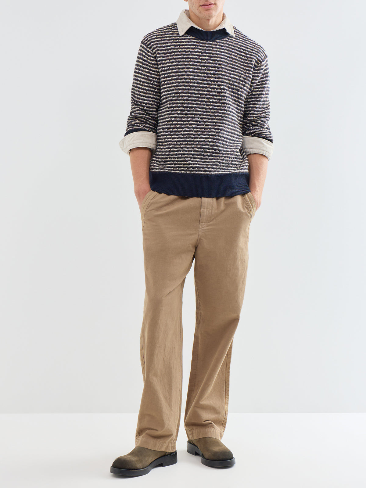 Darrell Organic Cotton Textured Crew Neck Sweatshirt - Sky Captain Multi