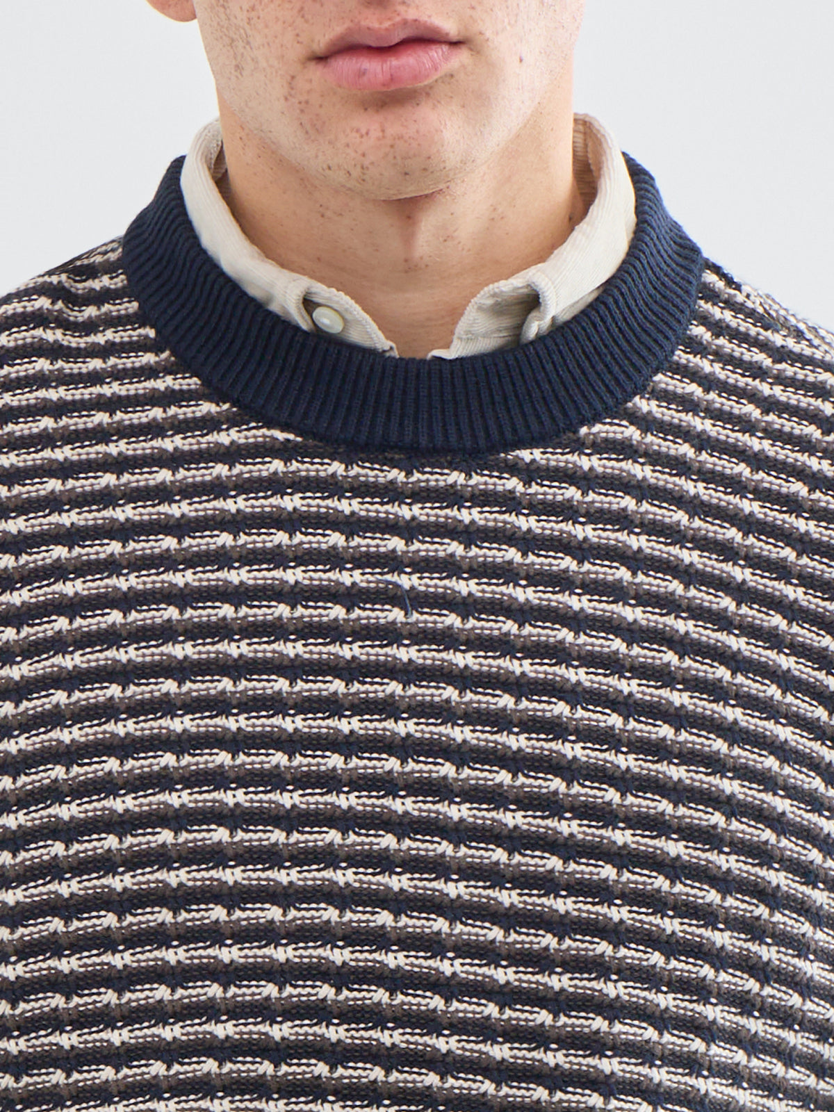 Darrell Organic Cotton Textured Crew Neck Sweatshirt - Sky Captain Multi