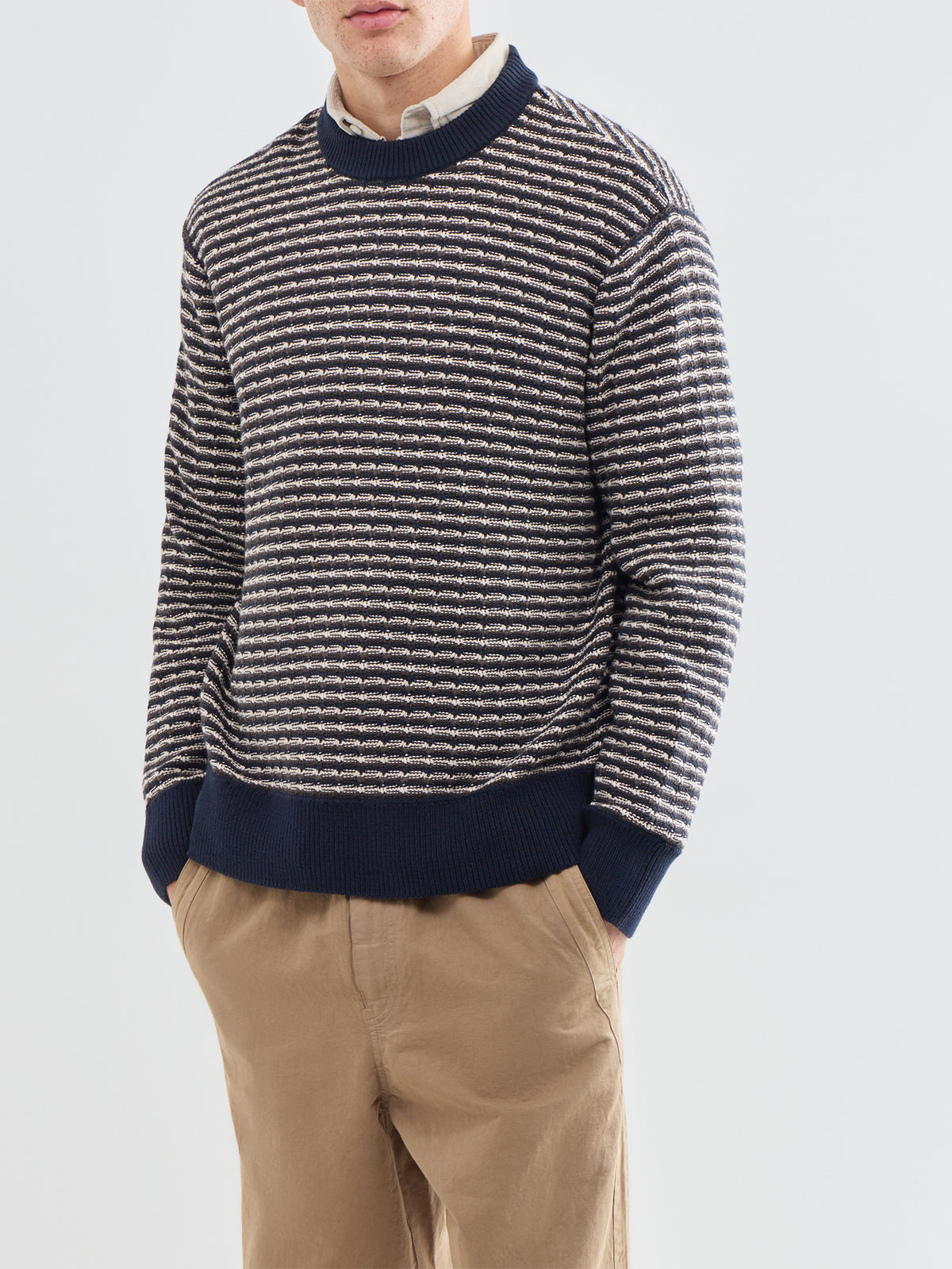 Darrell Organic Cotton Textured Crew Neck Sweatshirt - Sky Captain Multi