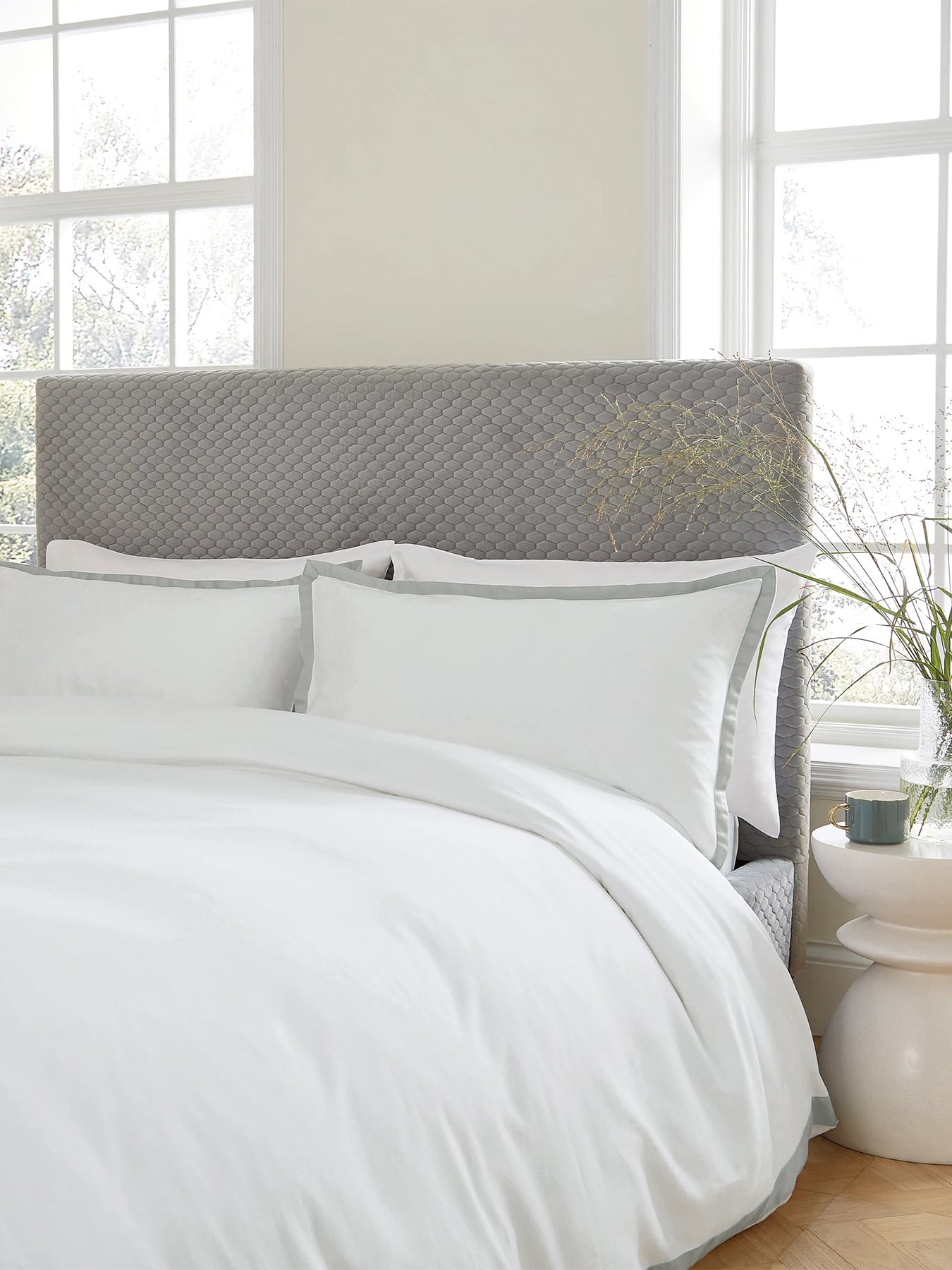 Olenna Cotton Sateen Double Duvet Cover Set Silver